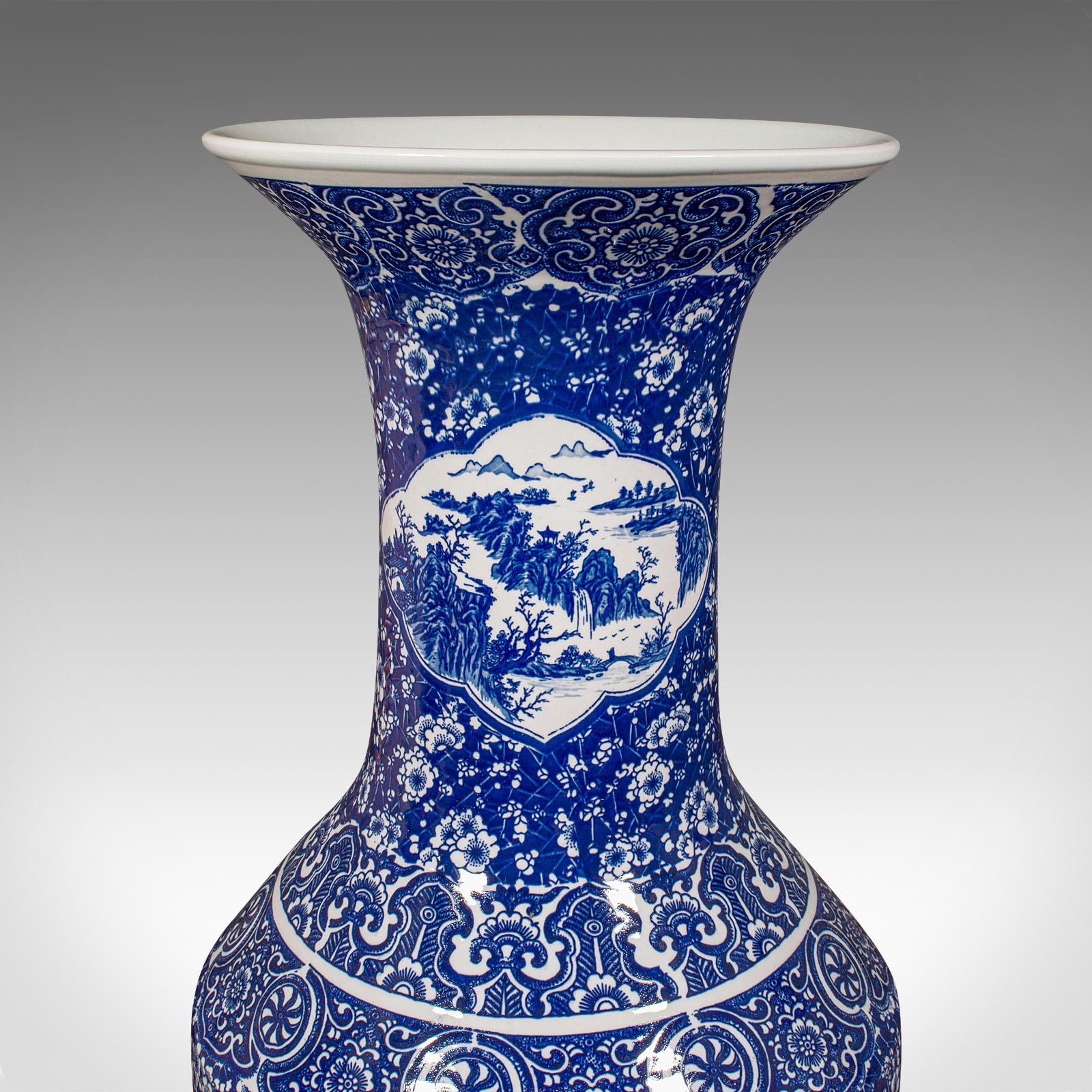 4' Tall Vintage Floor Vase, Chinese, Blue & White, Ceramic, Display, Art Deco For Sale 2