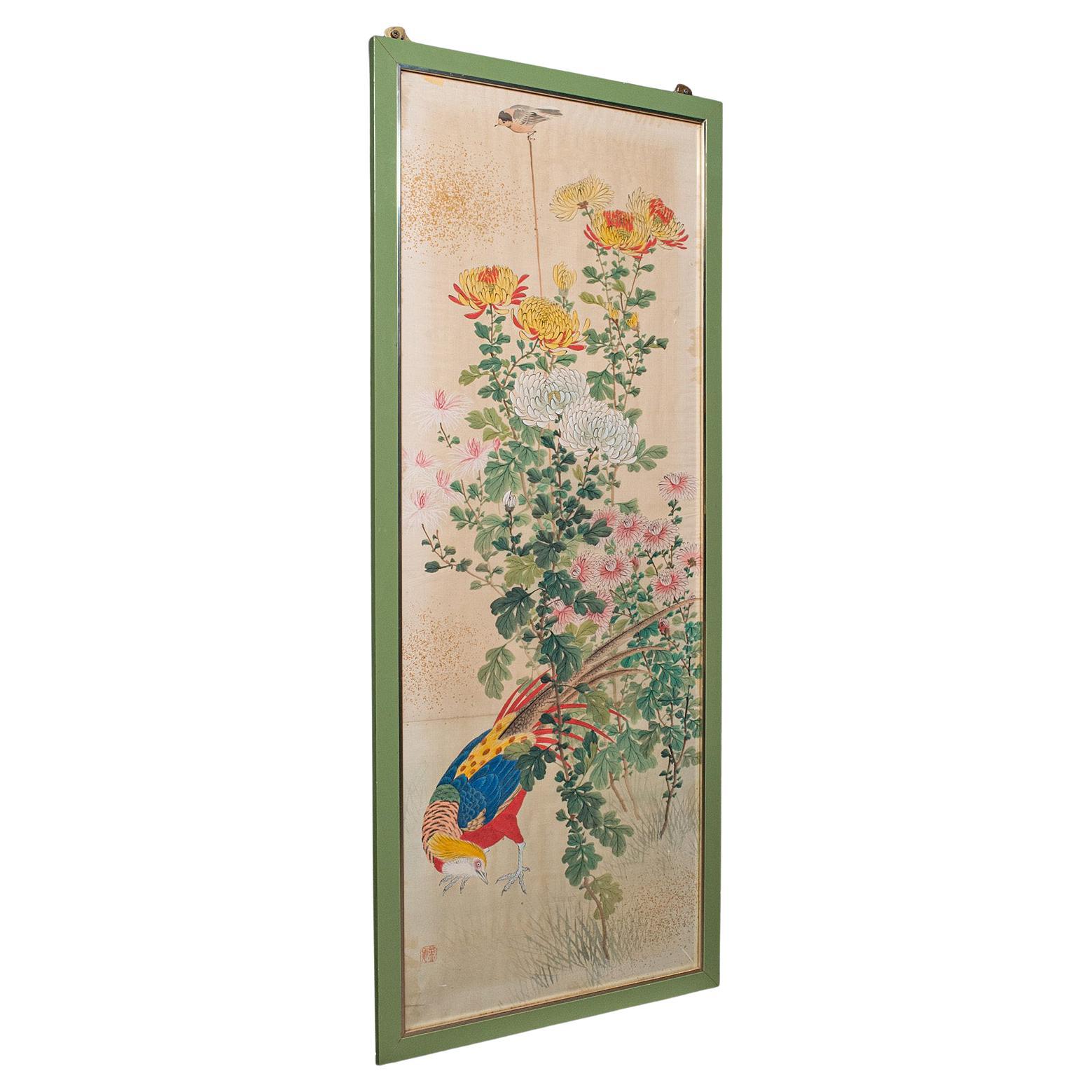 Panneau mural vintage de 4
de haut, oriental, aquarelle sur soie, art encadré, Art Deco