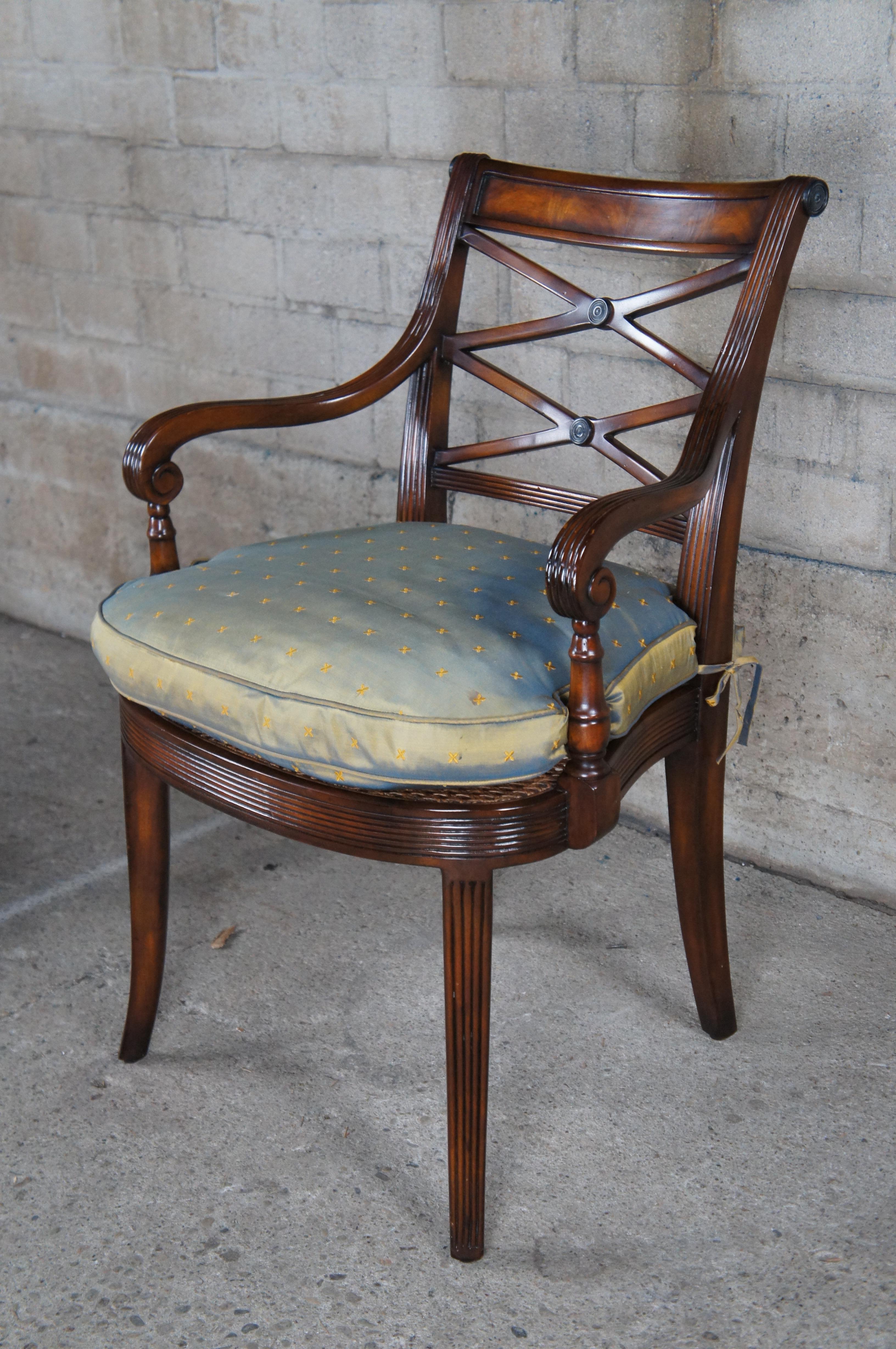 20th Century 4 Theodore Alexander Flamed Mahogany X Back Caned Regency Dining Chairs 4100 For Sale