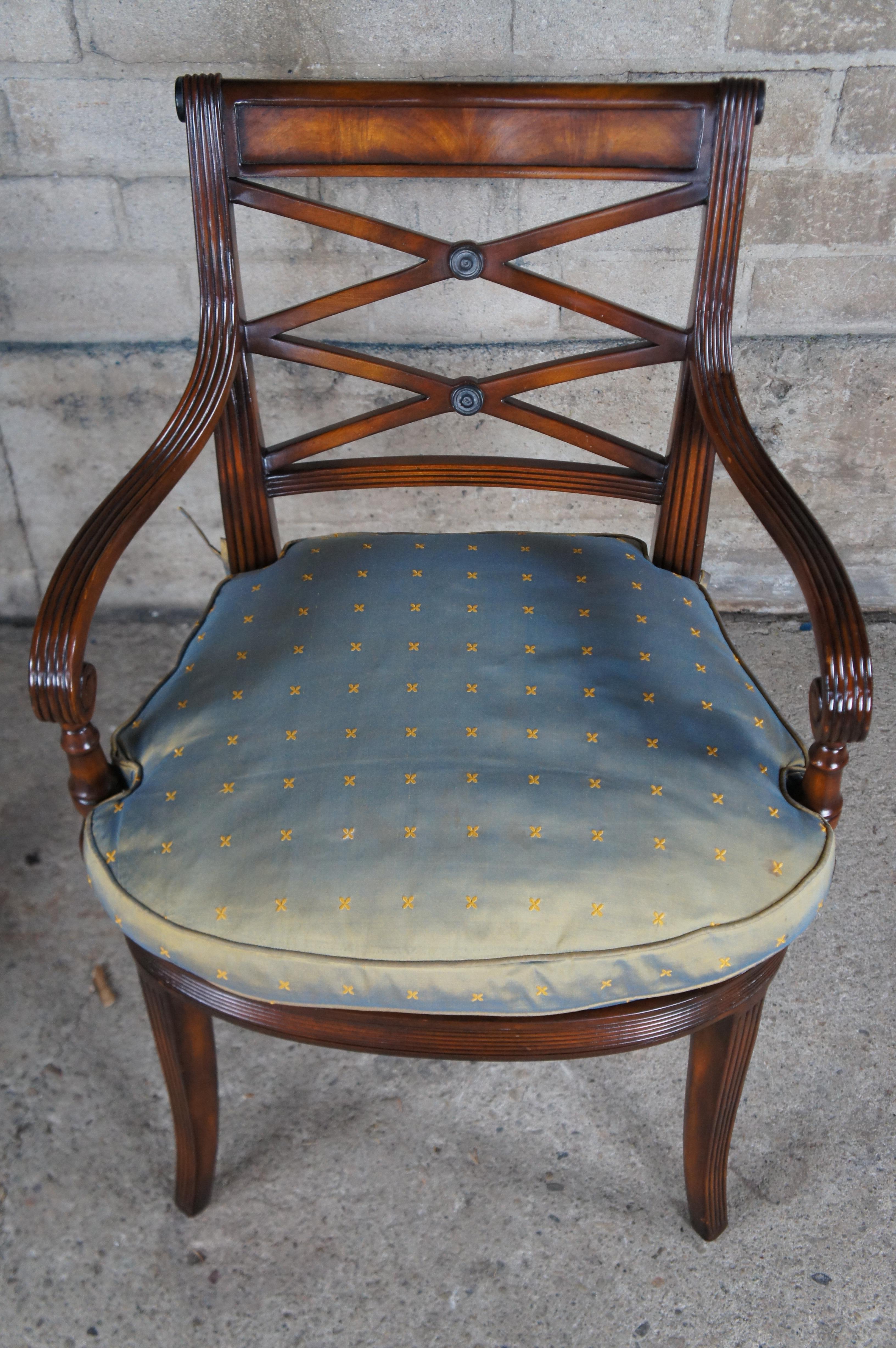 Upholstery 4 Theodore Alexander Flamed Mahogany X Back Caned Regency Dining Chairs 4100 For Sale