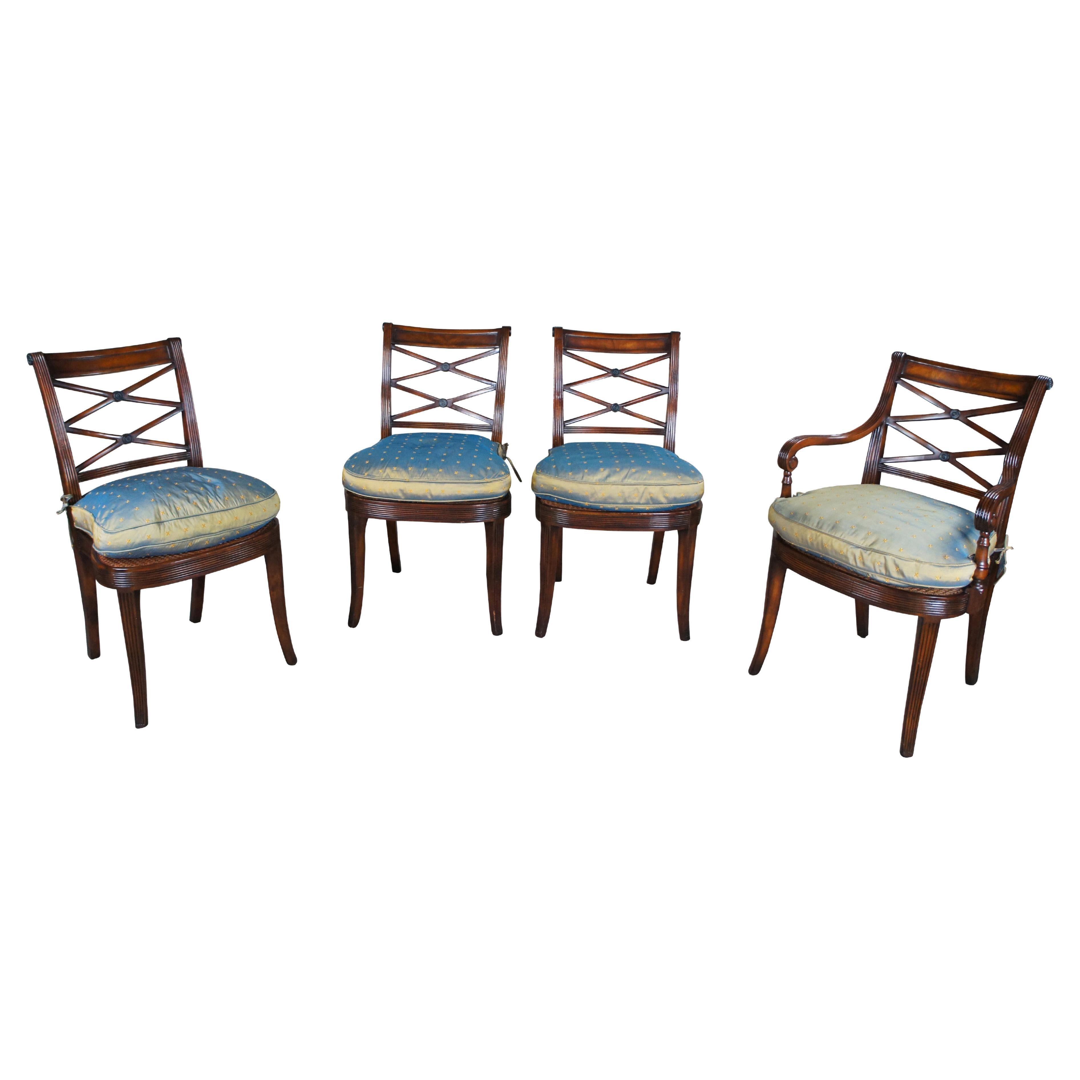4 Theodore Alexander Flamed Mahogany X Back Caned Regency Dining Chairs 4100 For Sale
