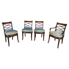 4 Theodore Alexander Flamed Mahogany X Back Caned Regency Dining Chairs 4100