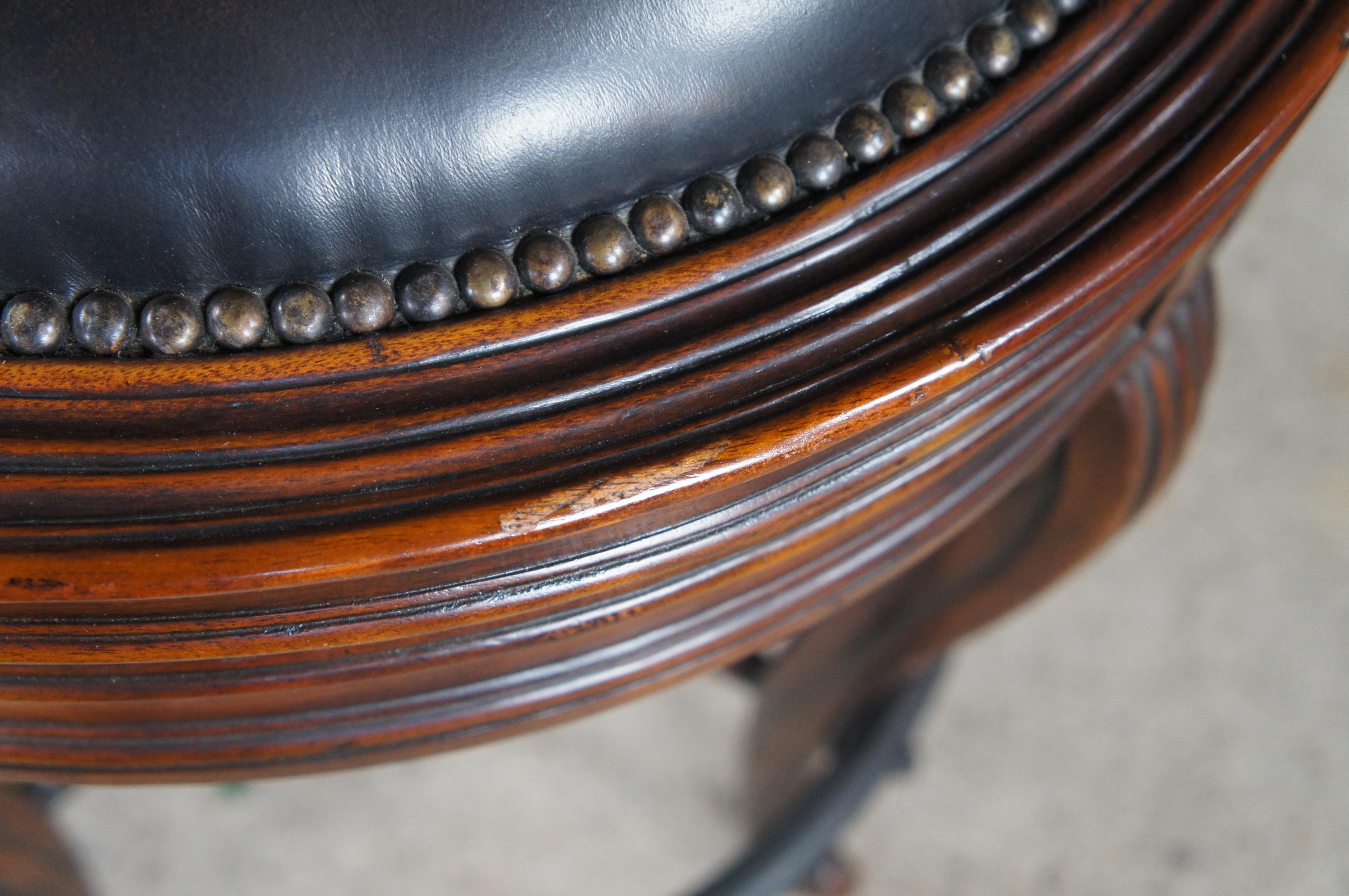 4 Theodore Alexander Napoleon III Mahogany Scoop Back Brown Leather Bar Stool For Sale 4