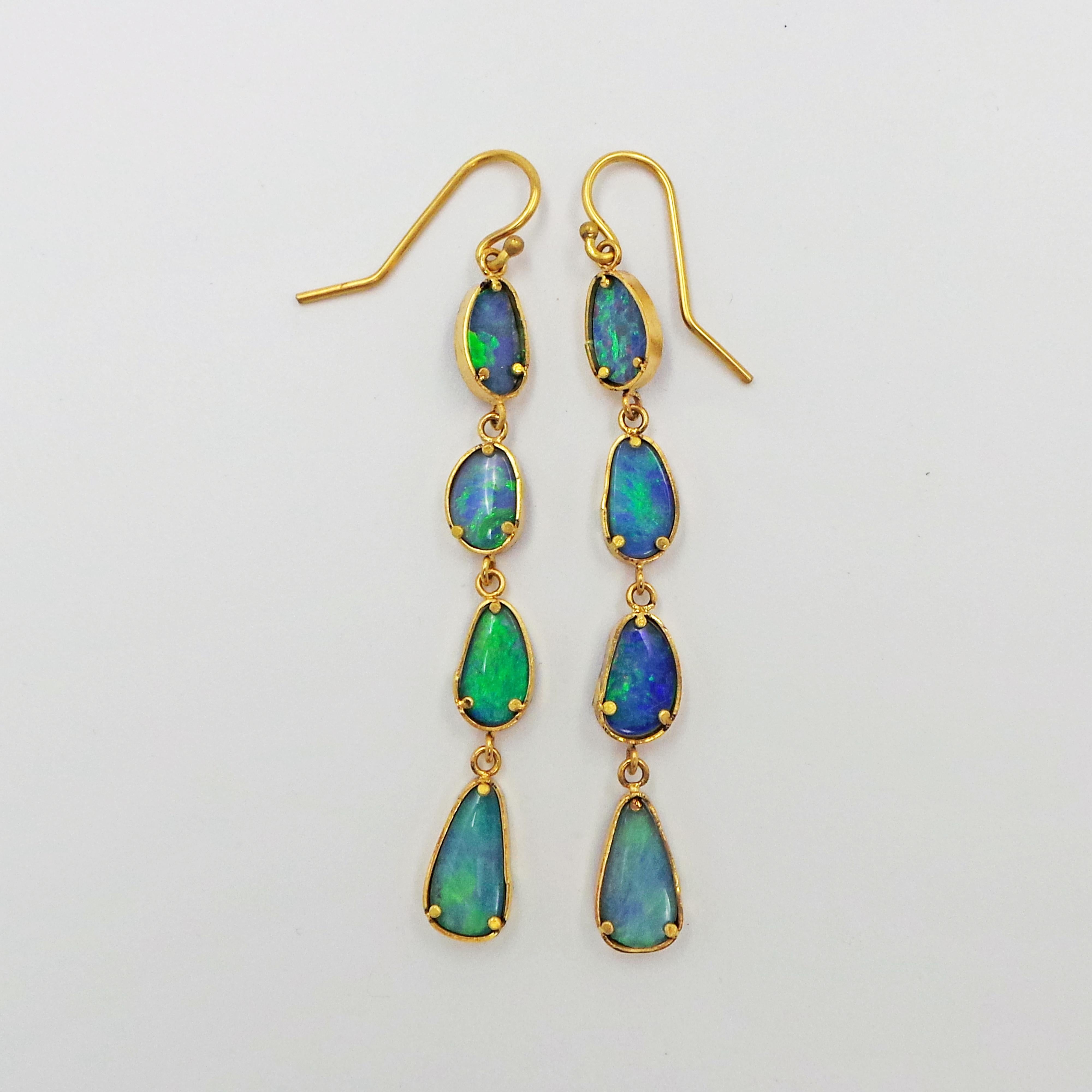 4-Tier Australian Boulder Opal Gold Dangle Earrings 1
