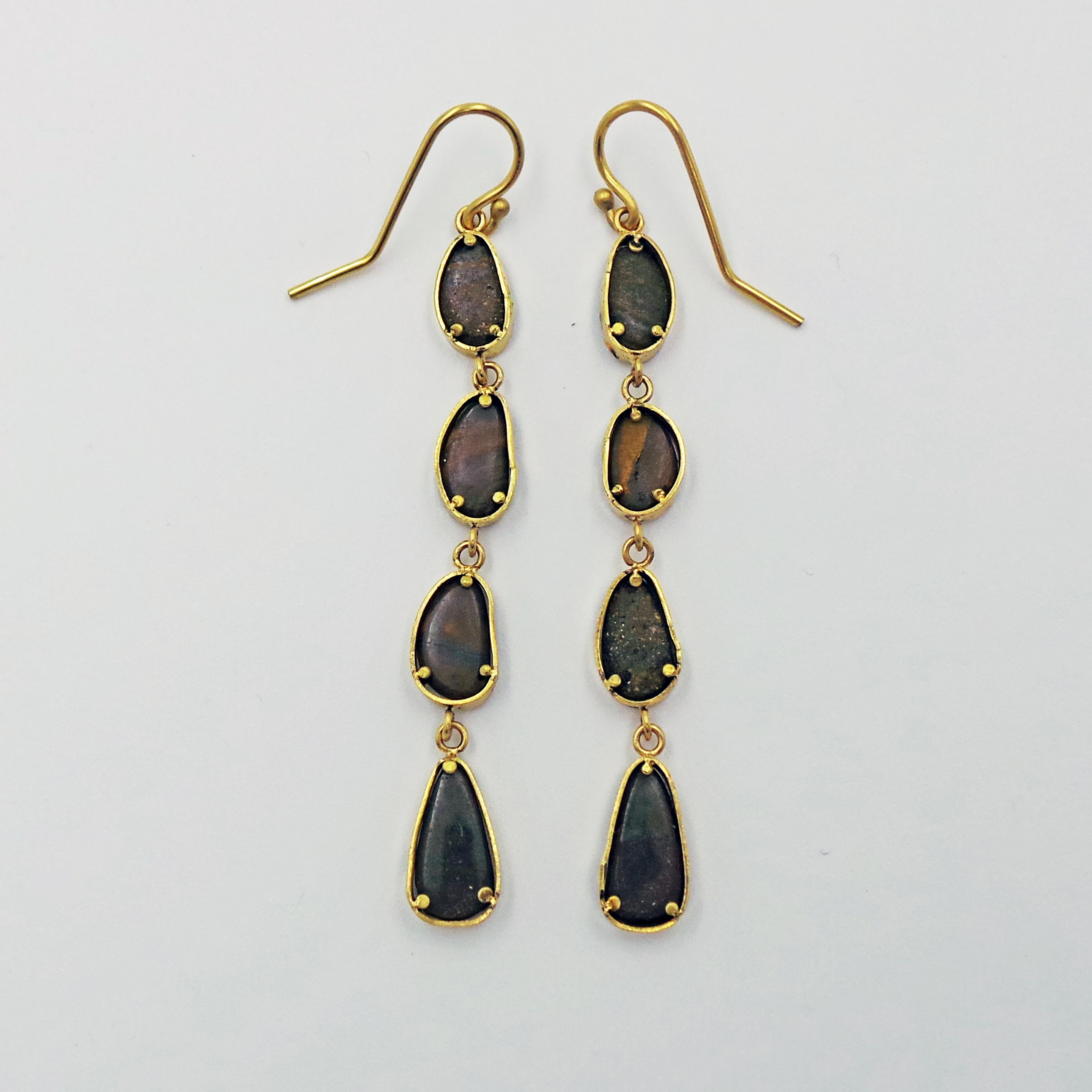 4-Tier Australian Boulder Opal Gold Dangle Earrings 2