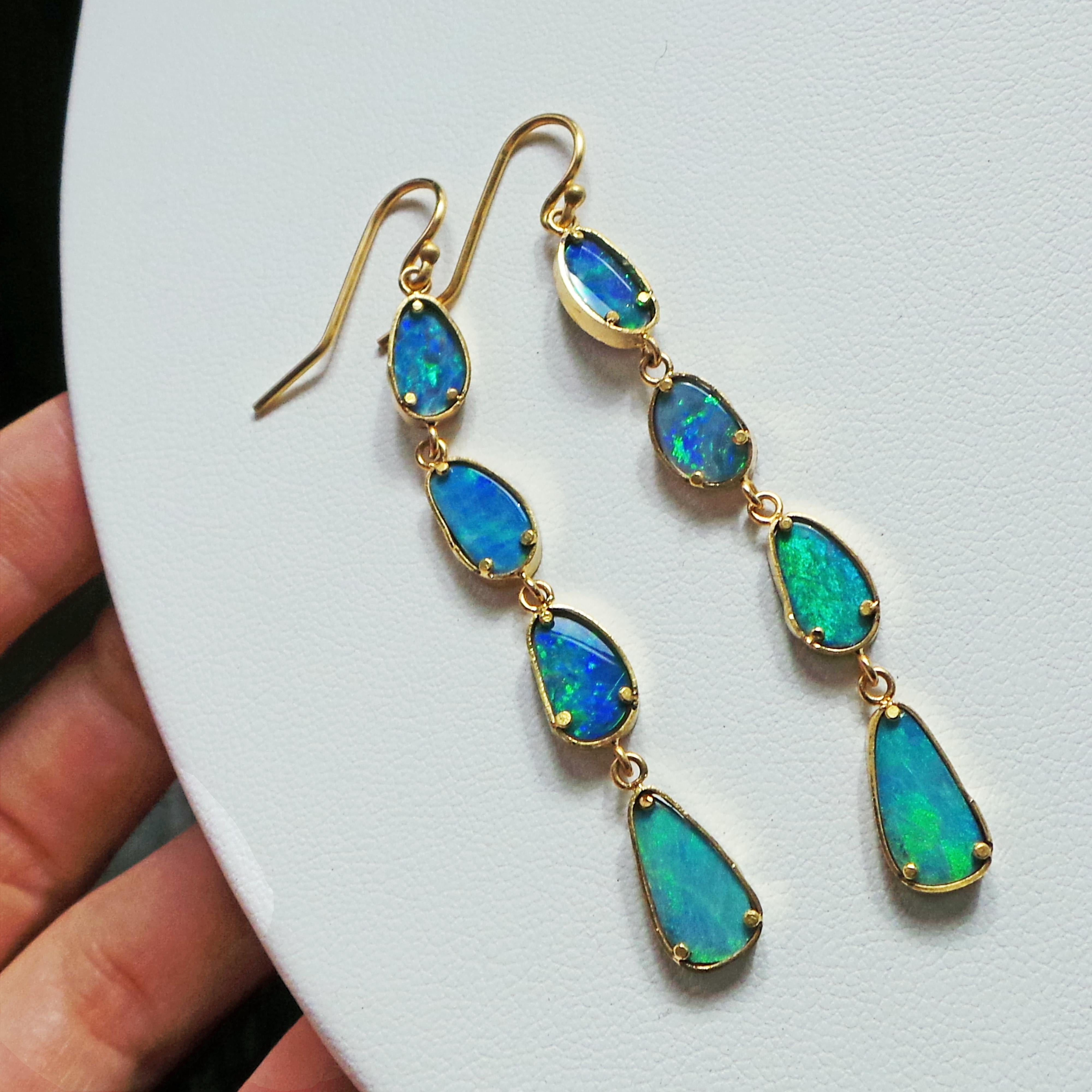 4-Tier Australian Boulder Opal Gold Dangle Earrings 3