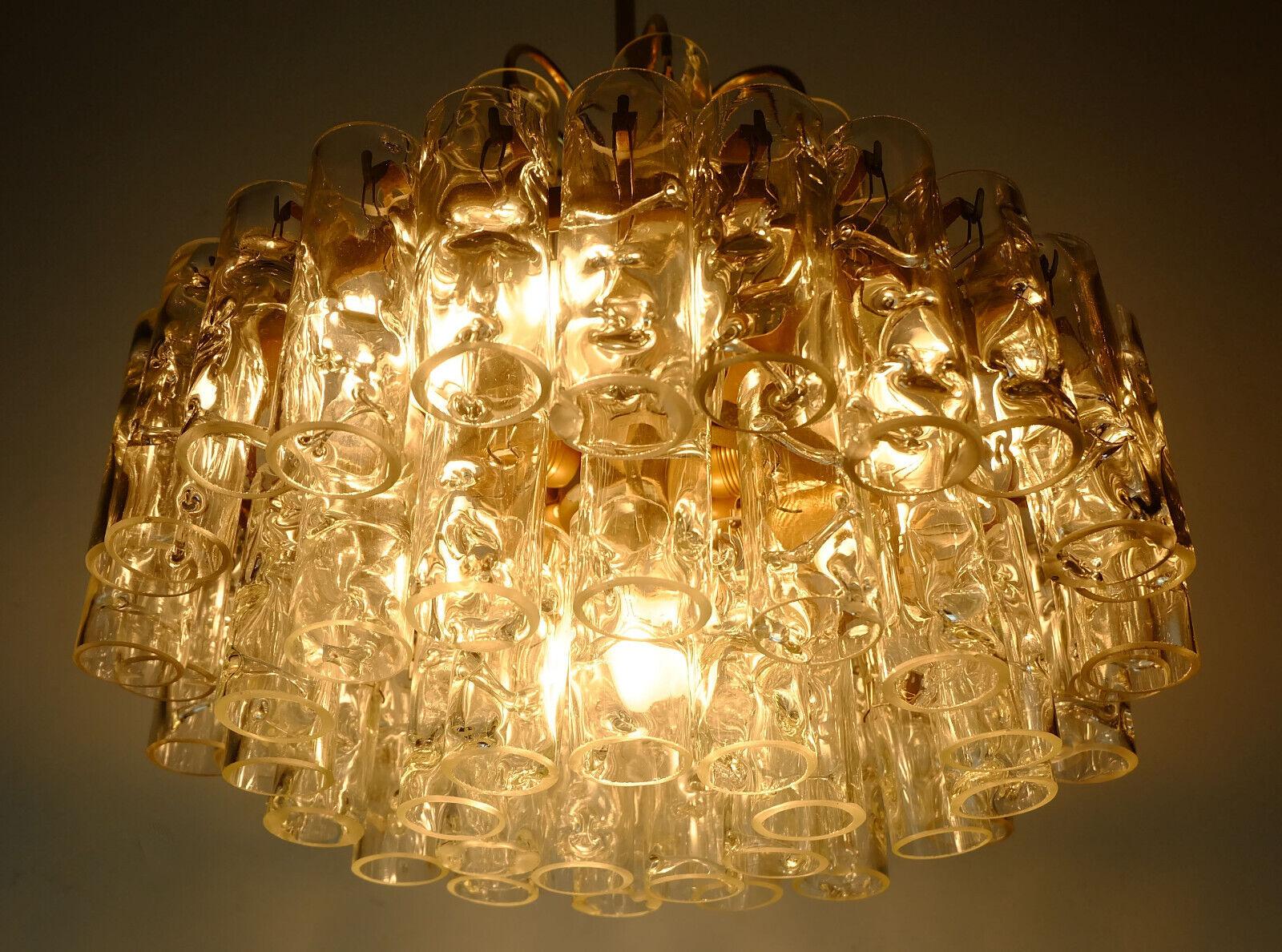4-Tier Doria Chandelier with 62 Glass Tubes Ice Glass Structured Glass, 1960s For Sale 3