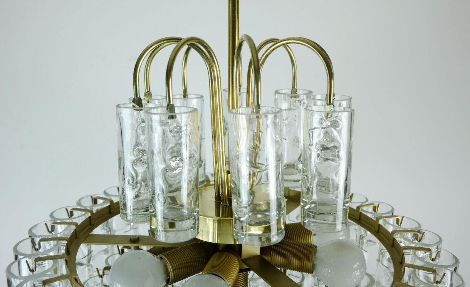 4-Tier Doria Chandelier with 62 Glass Tubes Ice Glass Structured Glass, 1960s For Sale 4