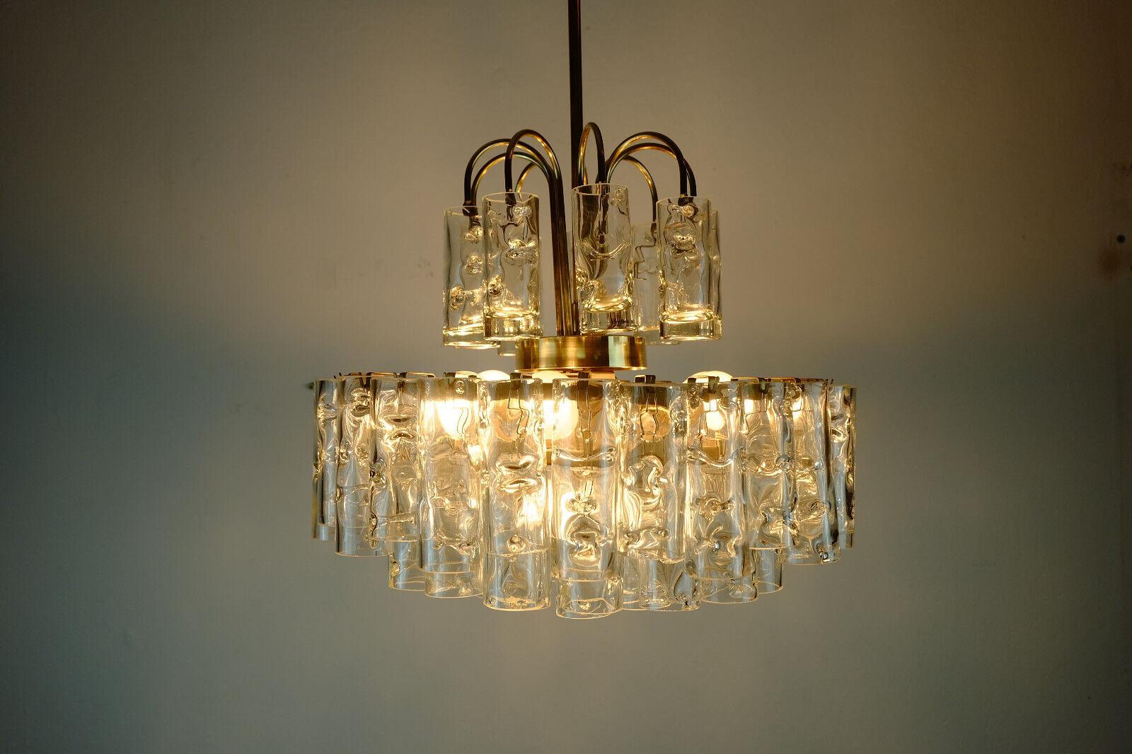 German 4-Tier Doria Chandelier with 62 Glass Tubes Ice Glass Structured Glass, 1960s For Sale