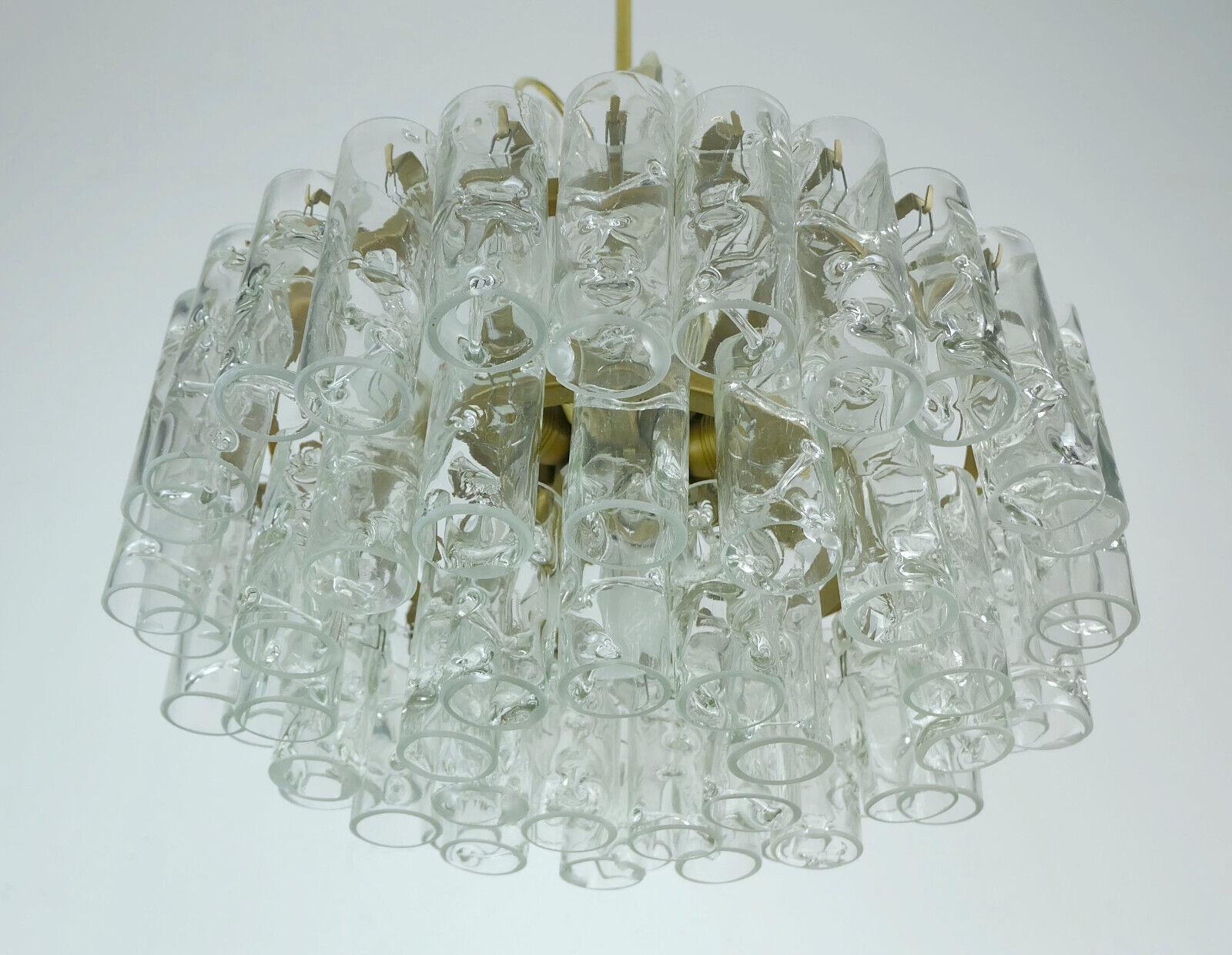 Mid-20th Century 4-Tier Doria Chandelier with 62 Glass Tubes Ice Glass Structured Glass, 1960s For Sale