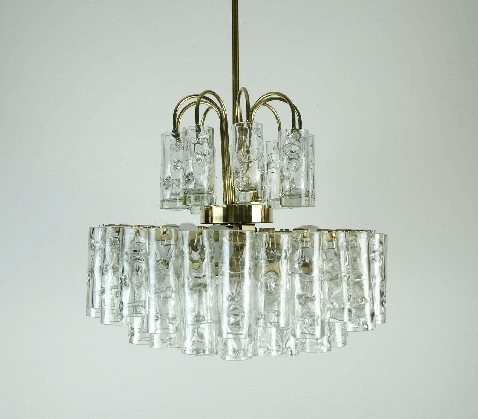 4-Tier Doria Chandelier with 62 Glass Tubes Ice Glass Structured Glass, 1960s For Sale 2