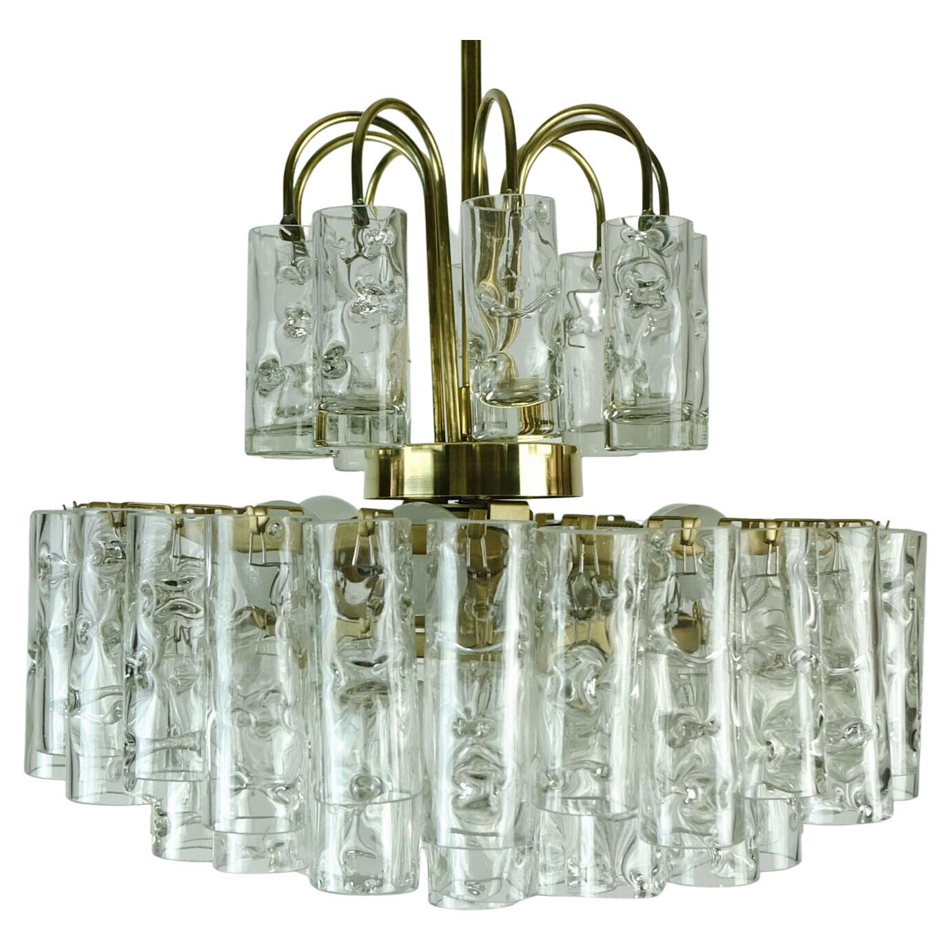 4-Tier Doria Chandelier with 62 Glass Tubes Ice Glass Structured Glass, 1960s For Sale