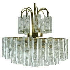 4-Tier Doria Chandelier with 62 Glass Tubes Ice Glass Structured Glass, 1960s