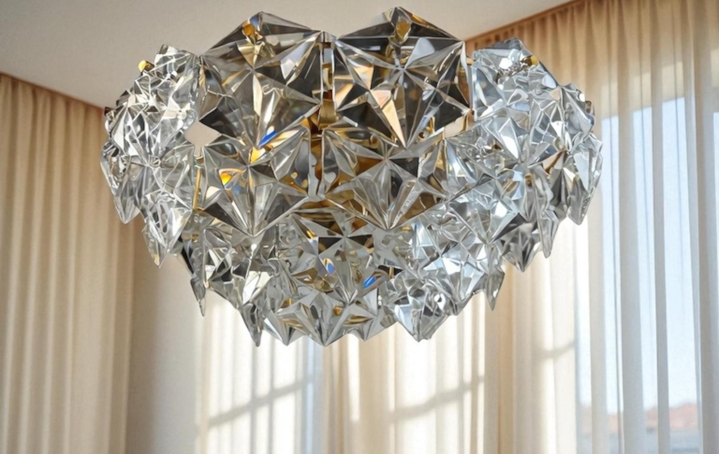 Lámpara empotrada de cristal de latón dorado de 4 niveles by Kinkeldey Años 70 en venta 2