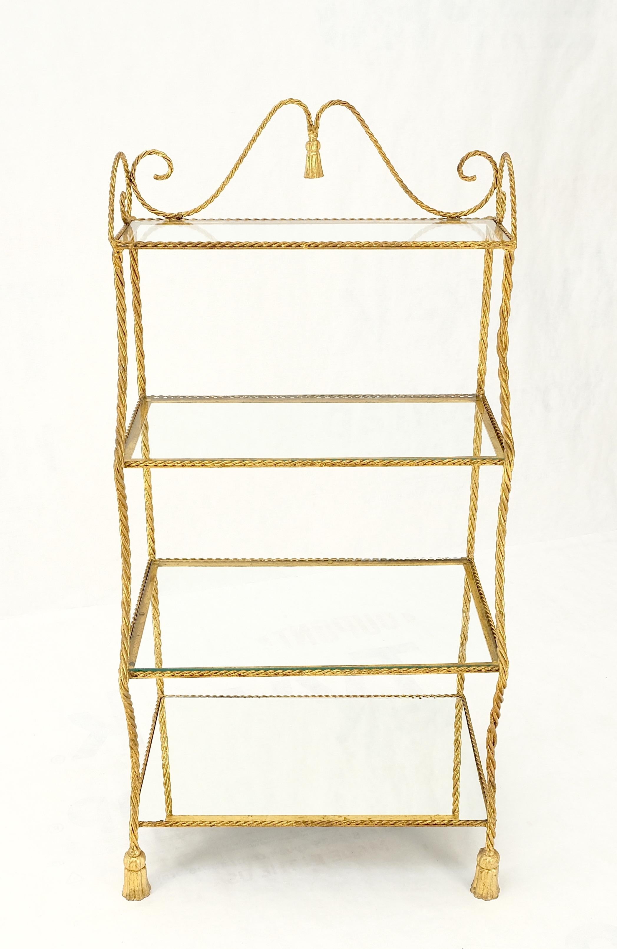 Étagère décorative italienne à 4 niveaux en métal doré « corde torsadée » et menthe ! en vente 7