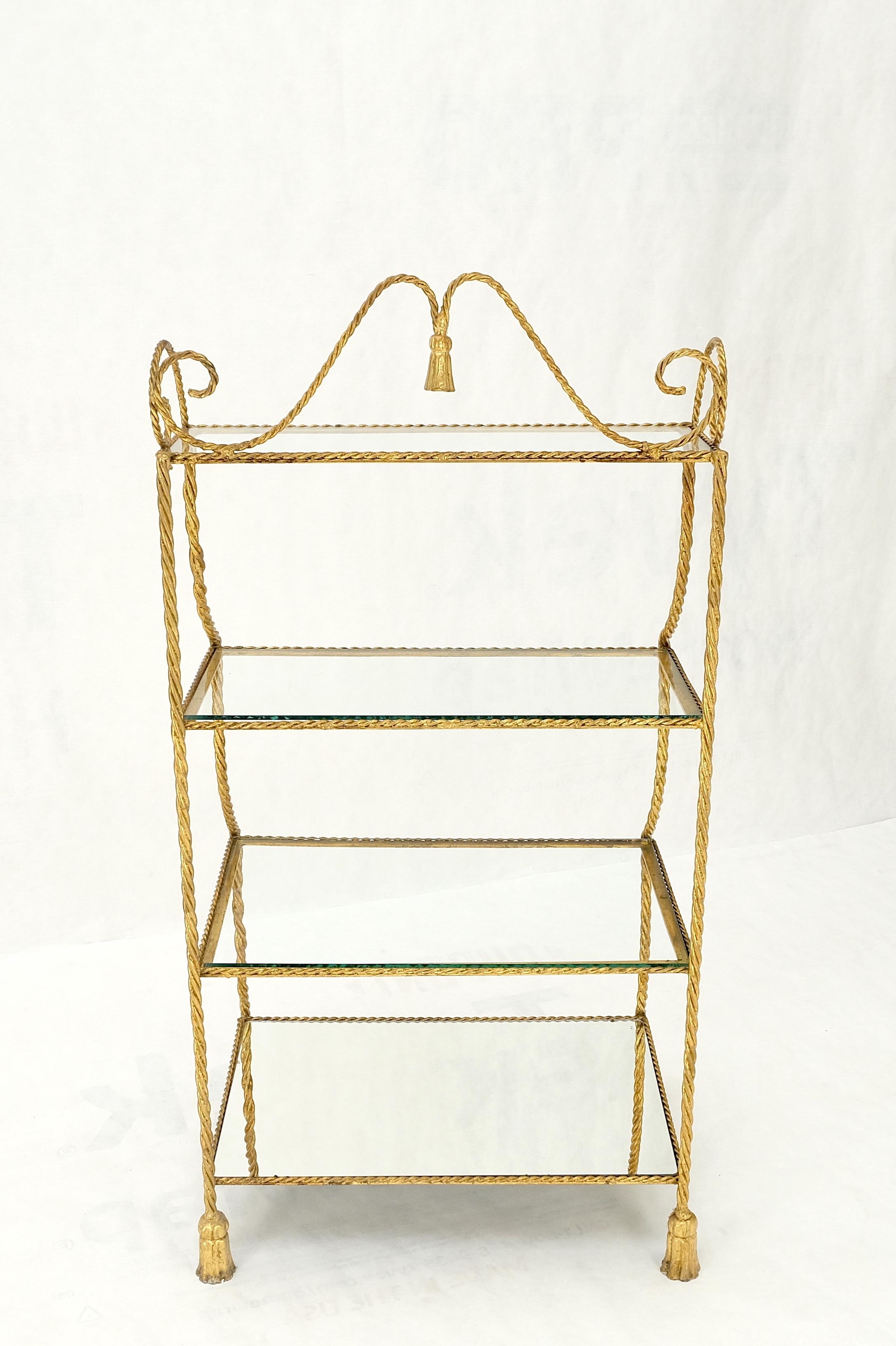Étagère décorative italienne à 4 niveaux en métal doré « corde torsadée » et menthe ! en vente 12