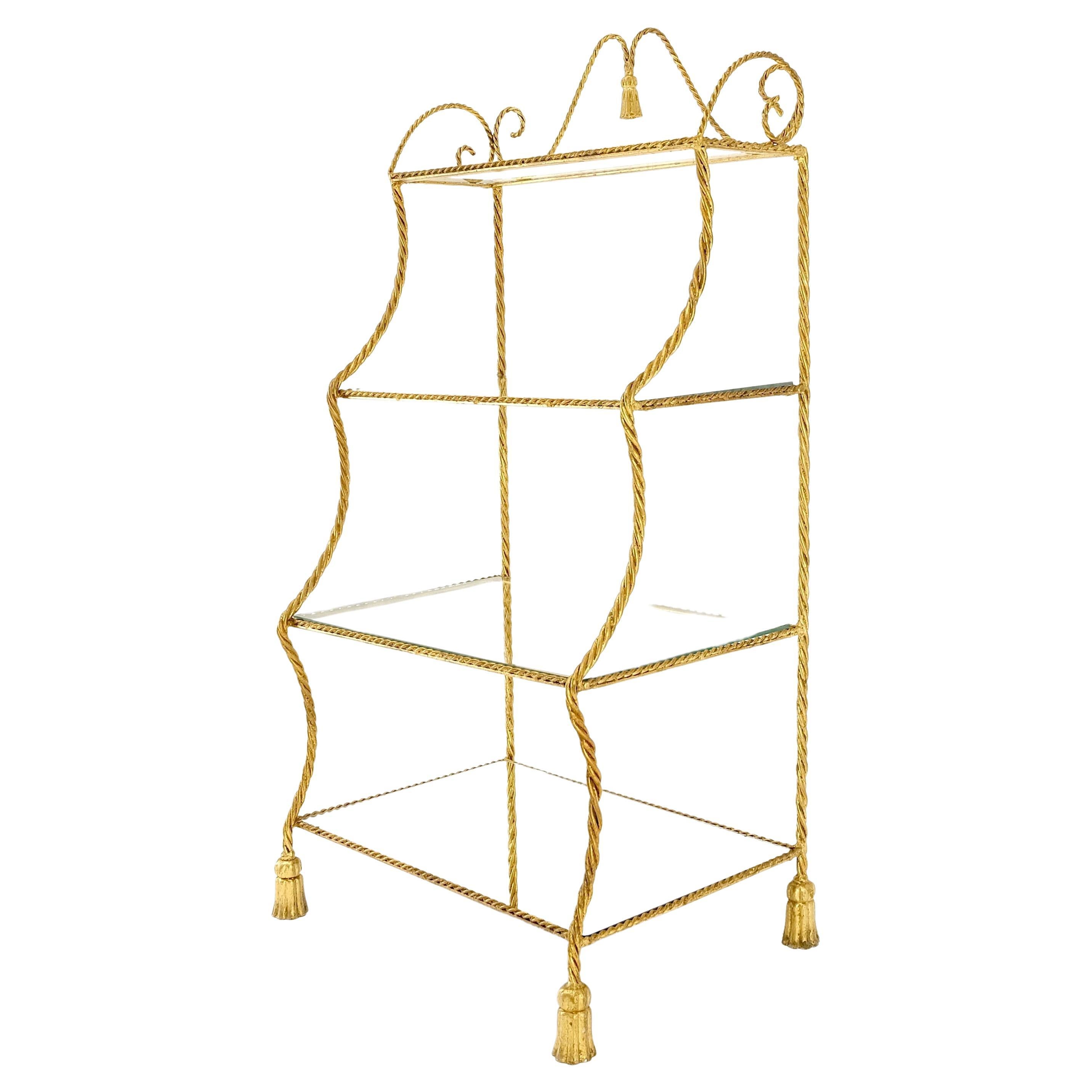 4 Tier Italian "Twisted Rope" Gilt Metal Step Etagere Decorative Shelf Mint! For Sale