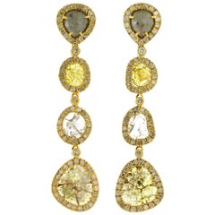 Boucles d'oreilles en or jaune 18 carats avec diamants taillés en tranches et à plusieurs niveaux