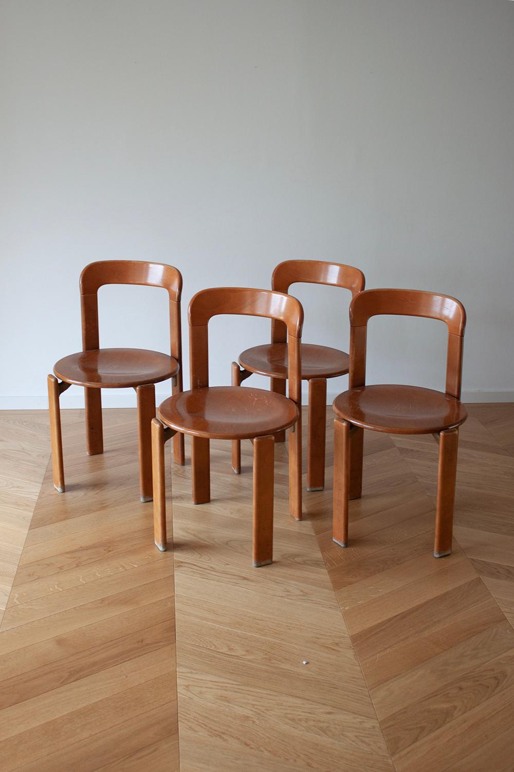 Available are 6 original Bruno Rey chairs. Made by Dietiker in Stein am Rhein, Switzerland. 

These Swiss design classics have been a staple of Swiss interiors since 1971.
Its minimal, rounded, and timeless shape has never gone out of style. The Rey