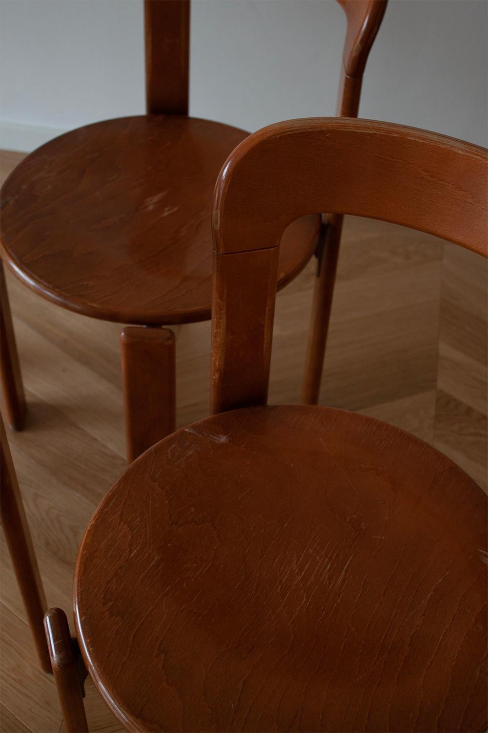Mid-Century Modern 6 Vintage Bruno Rey Dining Chairs in Dark Wood Wood by Dietiker