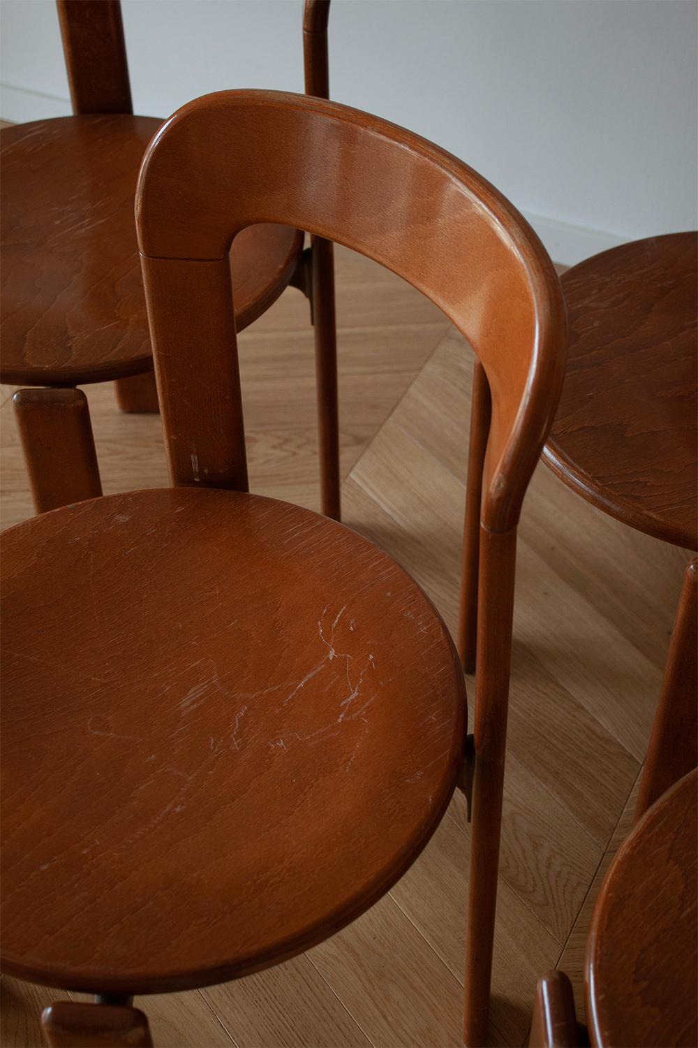 Swiss 6 Vintage Bruno Rey Dining Chairs in Dark Wood Wood by Dietiker