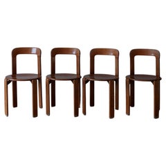4 to 12 Vintage Bruno Rey Dining Chairs in Dark Wood Wood by Dietiker