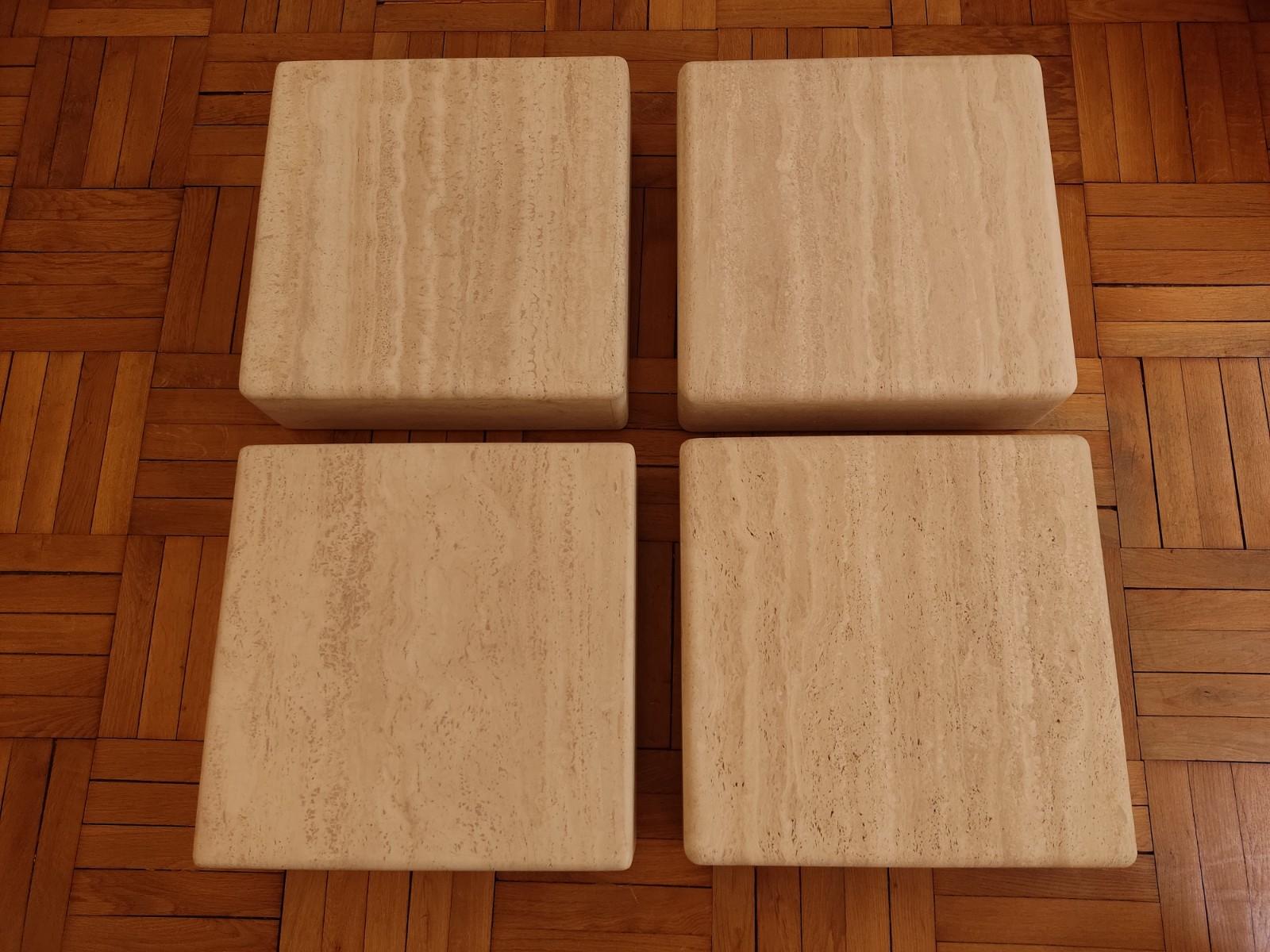 French 4 Travertine Squares, Modular Coffee Table  For Sale