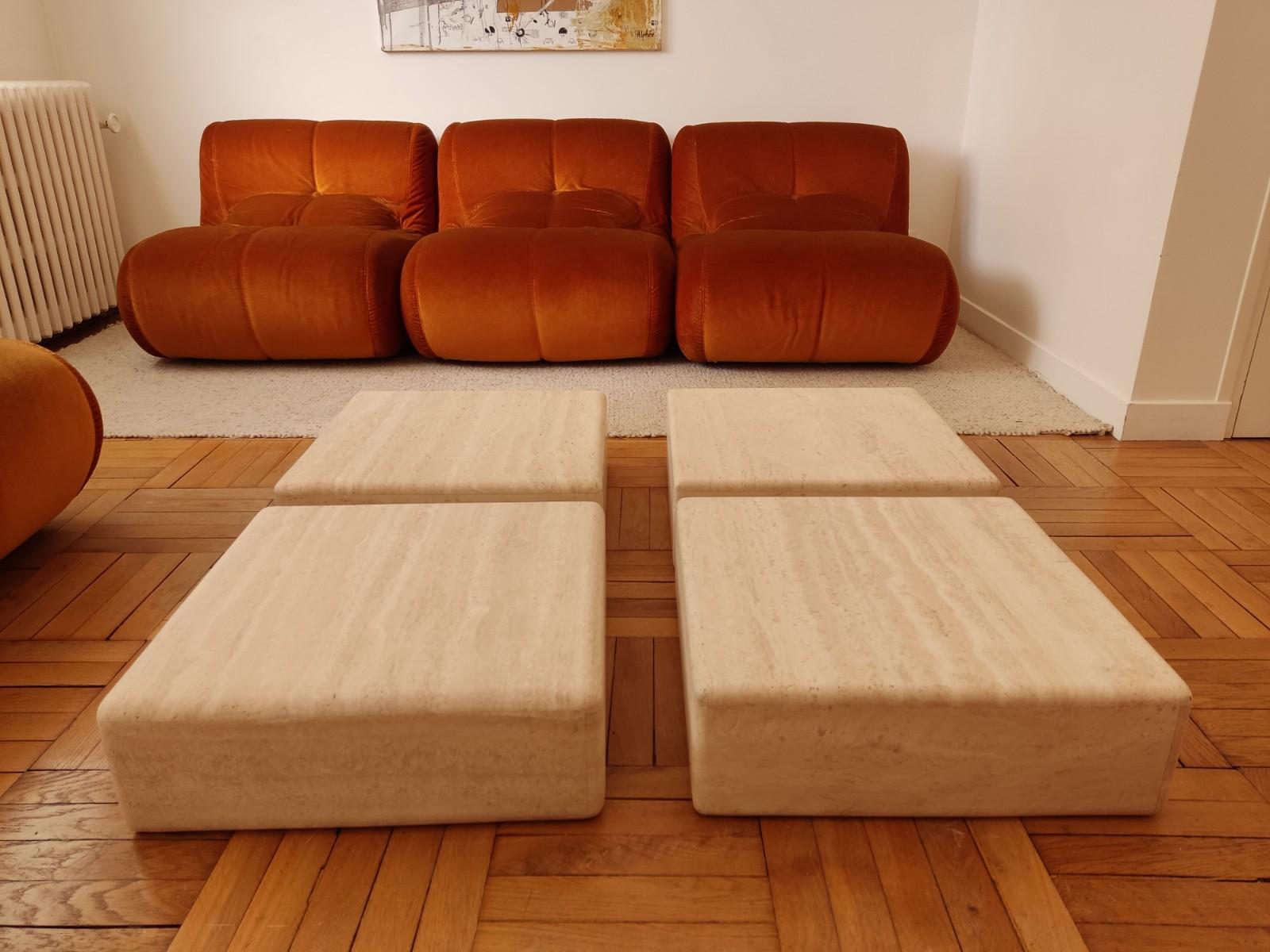 4 Travertine Squares, Modular Coffee Table  For Sale 3