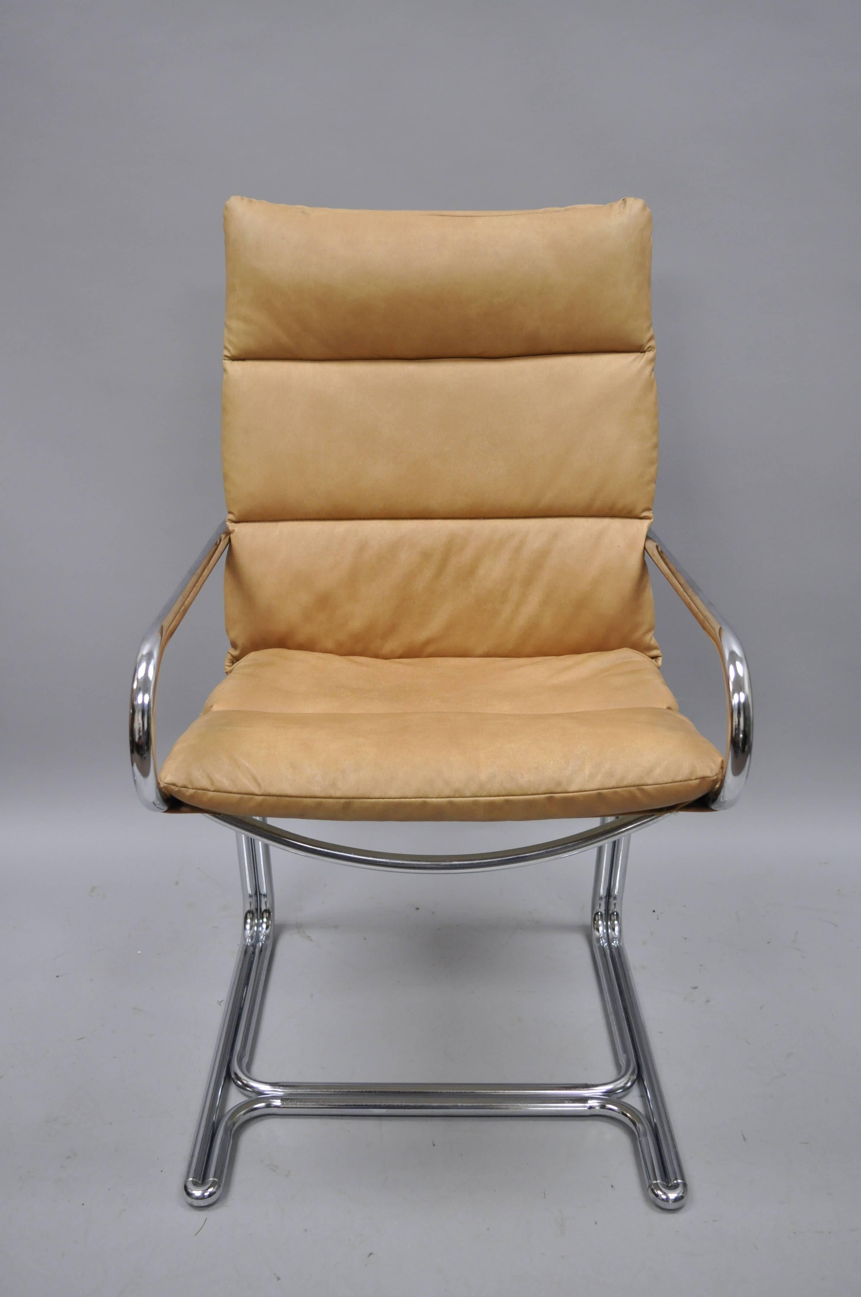 Four Tubular Chrome Cantilever Style Arm Chairs by Cosco Inc after Milo Baughman 4