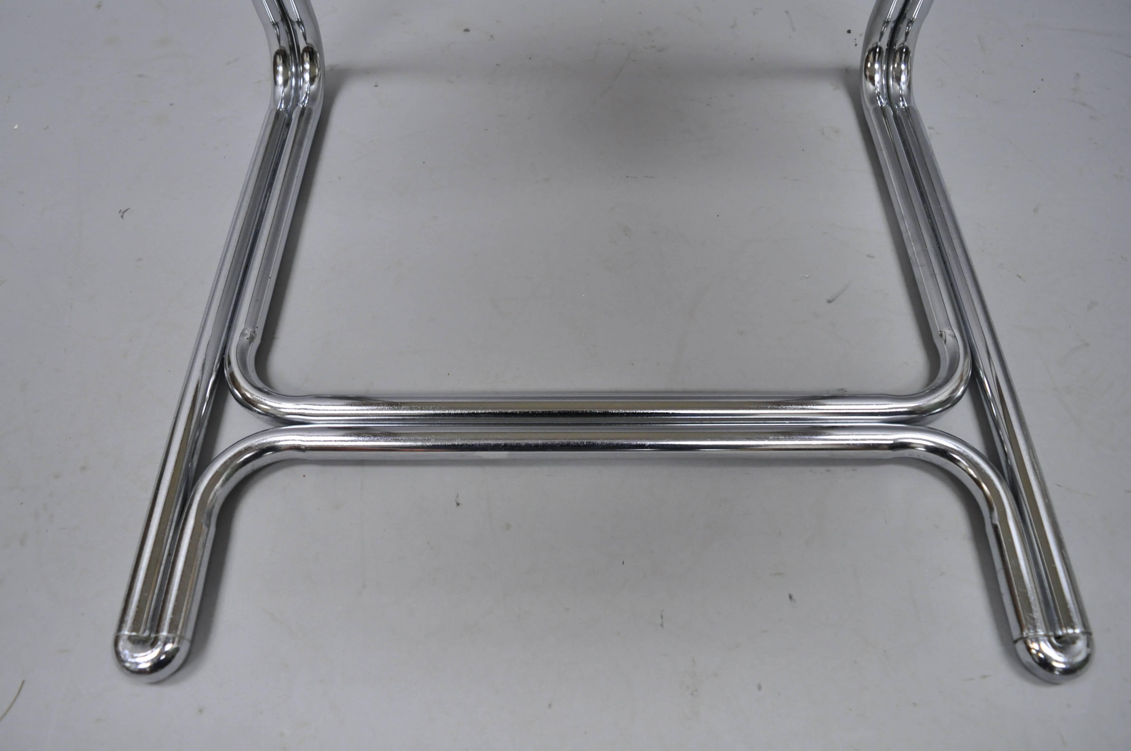 Mid-Century Modern Four Tubular Chrome Cantilever Style Arm Chairs by Cosco Inc after Milo Baughman