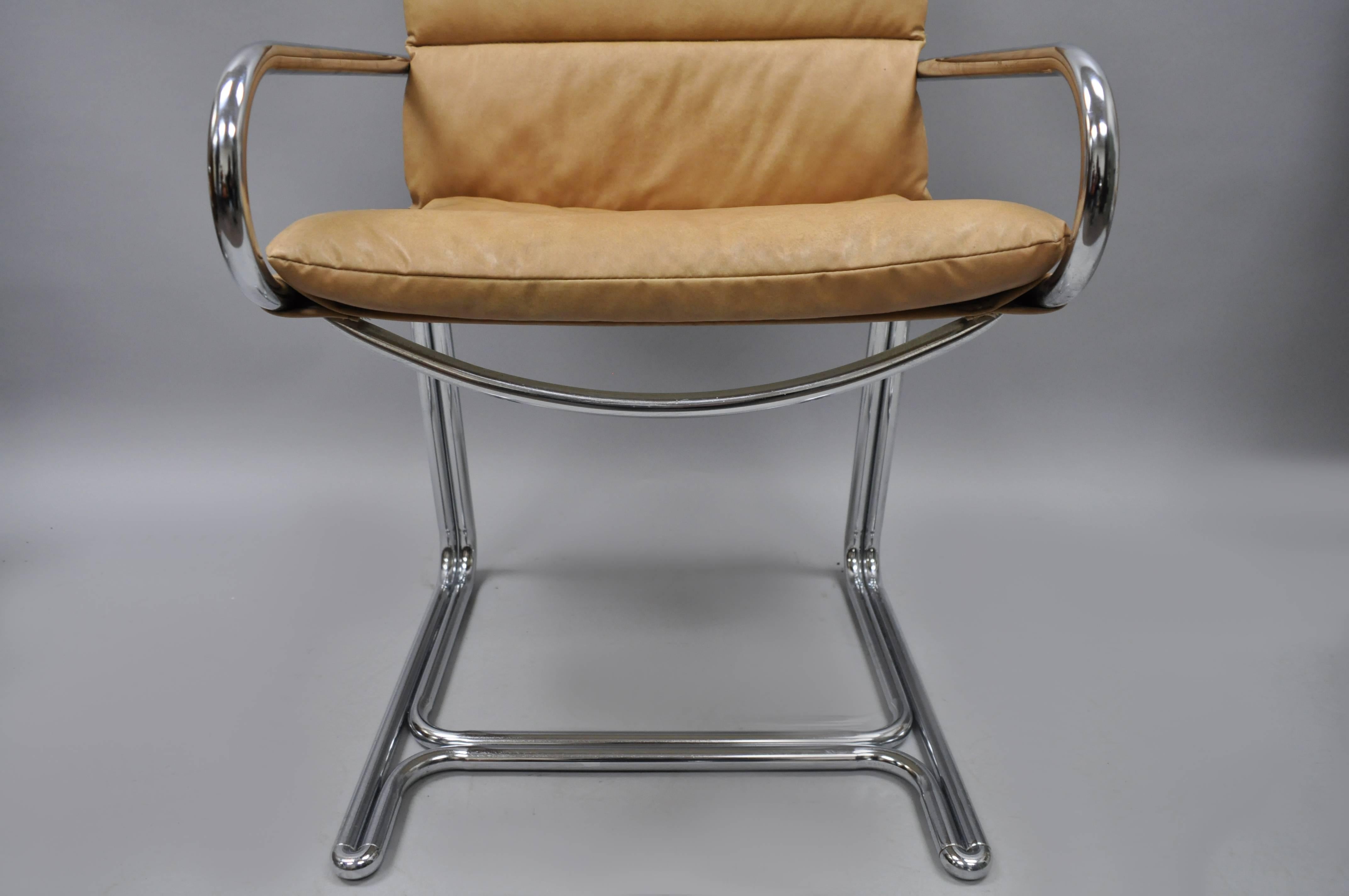 American Four Tubular Chrome Cantilever Style Arm Chairs by Cosco Inc after Milo Baughman