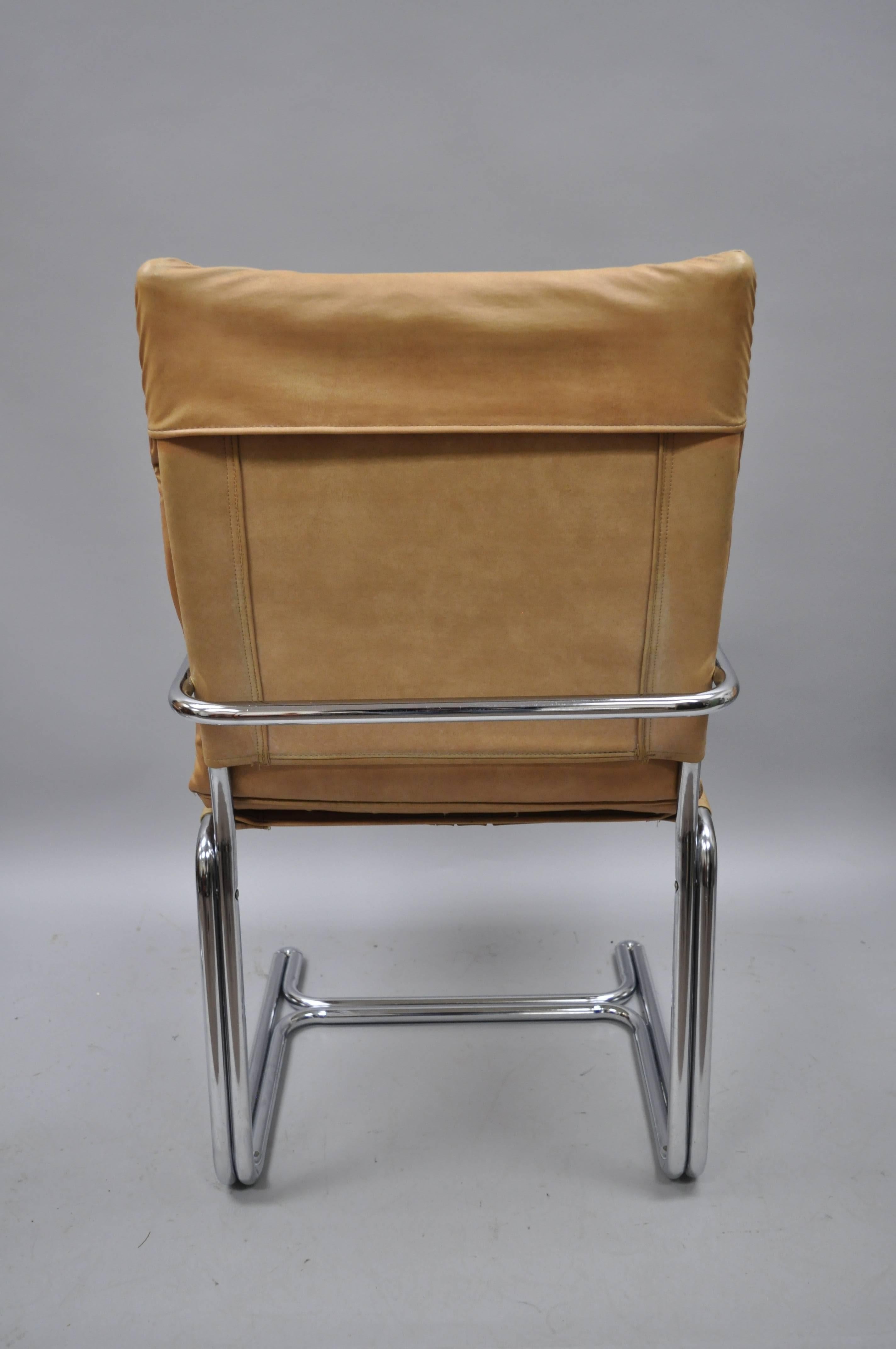 Four Tubular Chrome Cantilever Style Arm Chairs by Cosco Inc after Milo Baughman 1