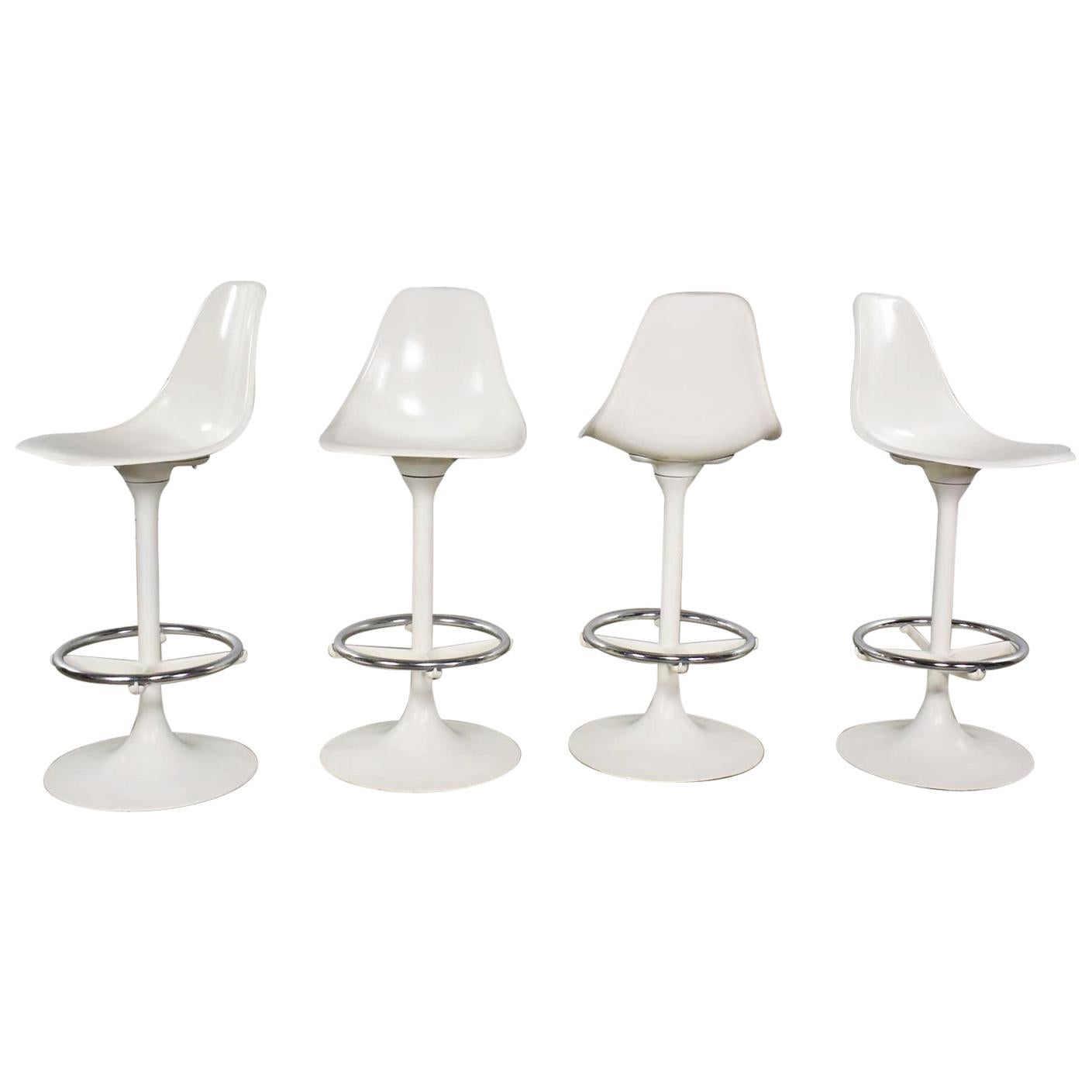4 Tulip Style White Swivel Barstools by Arthur Umanoff for Contemporary Shells