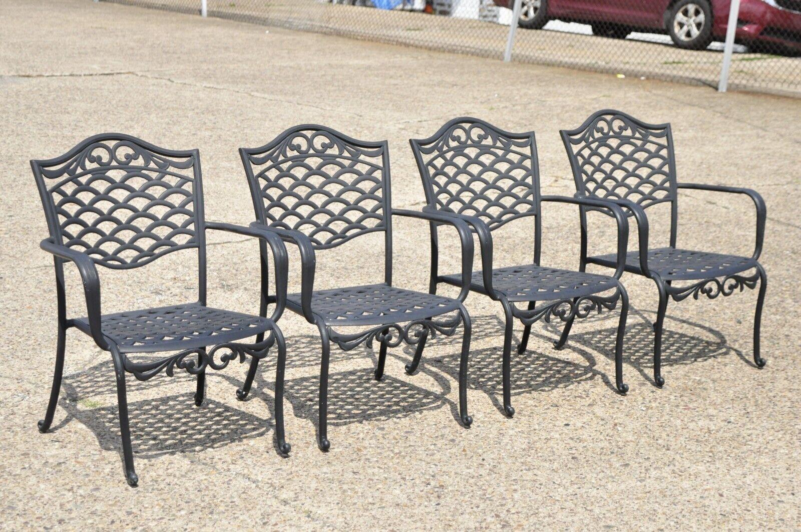 4 Tuscan Mediterranean Style Black Aluminum Metal Garden Patio Dining Chair For Sale 4