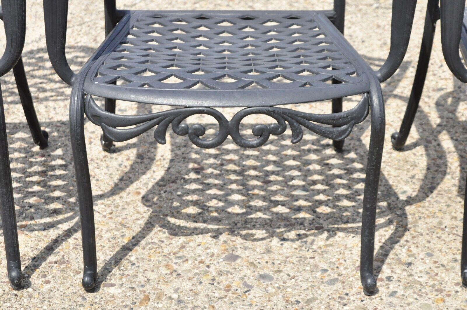 4 Tuscan Mediterranean Style Black Aluminum Metal Garden Patio Dining Chair In Good Condition For Sale In Philadelphia, PA
