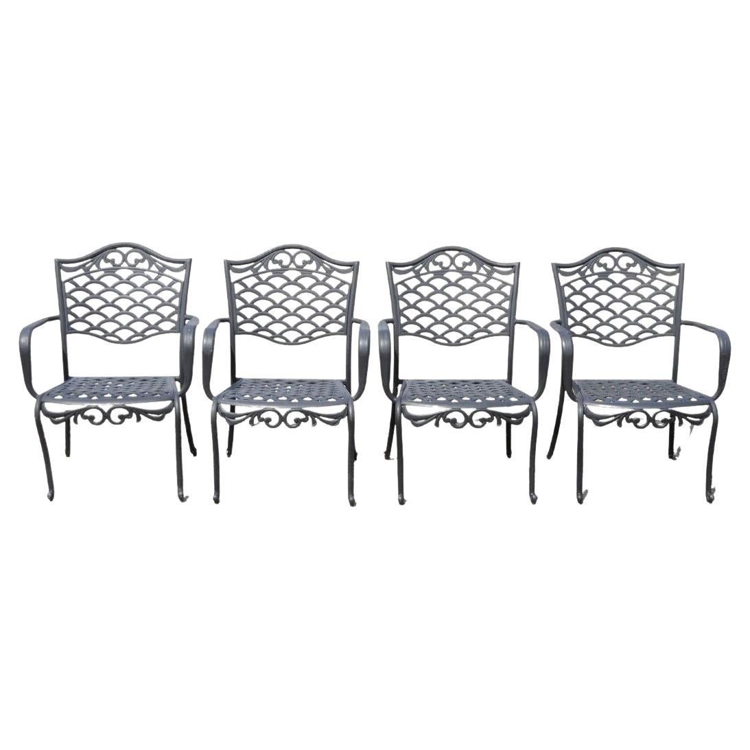 4 Tuscan Mediterranean Style Black Aluminum Metal Garden Patio Dining Chair For Sale