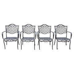 Used 4 Tuscan Mediterranean Style Black Aluminum Metal Garden Patio Dining Chair