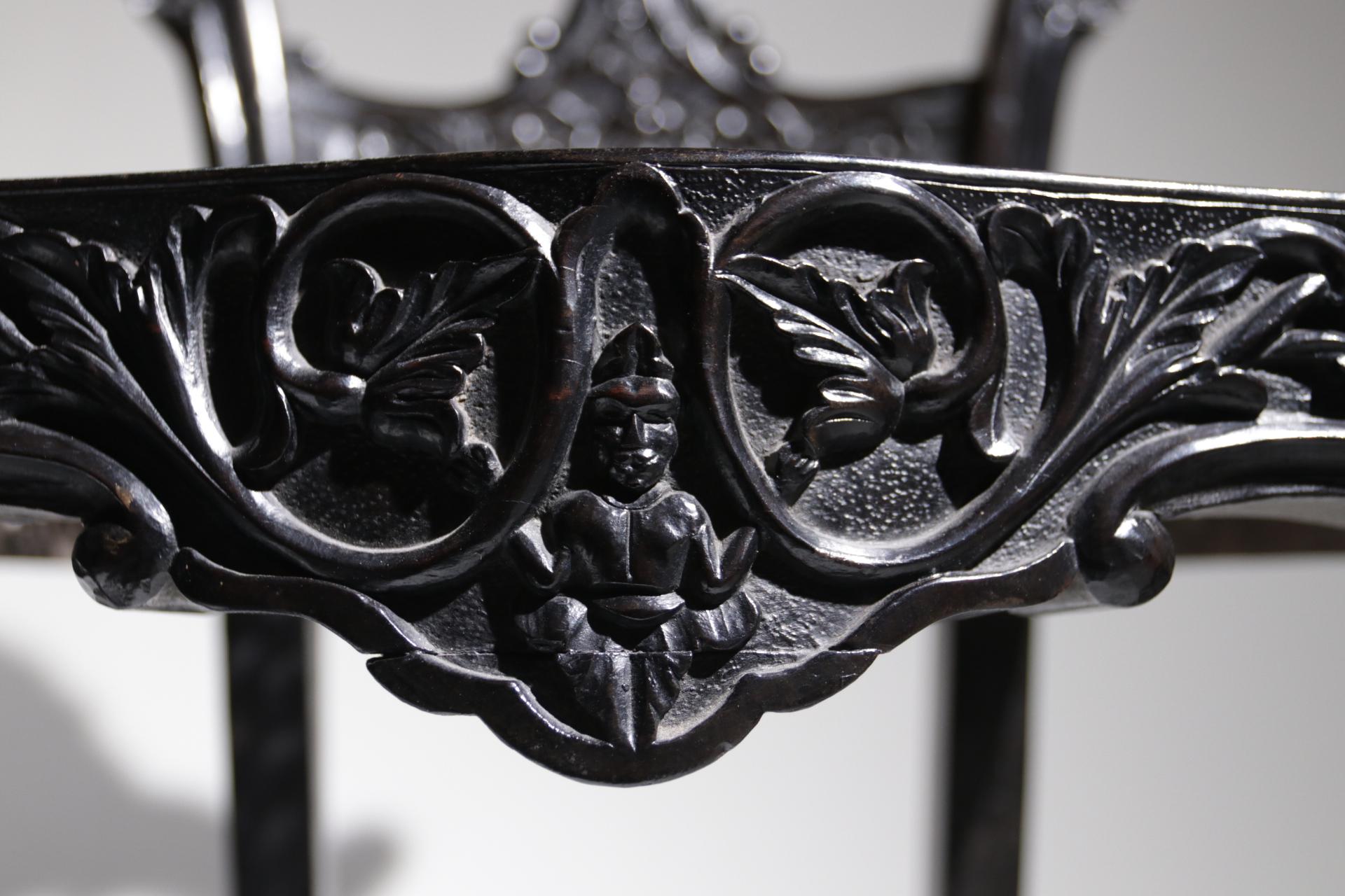 4 Unique Rococo Revival Solid Ebony Anglo-Indian / Ceylon Chairs For Sale 9