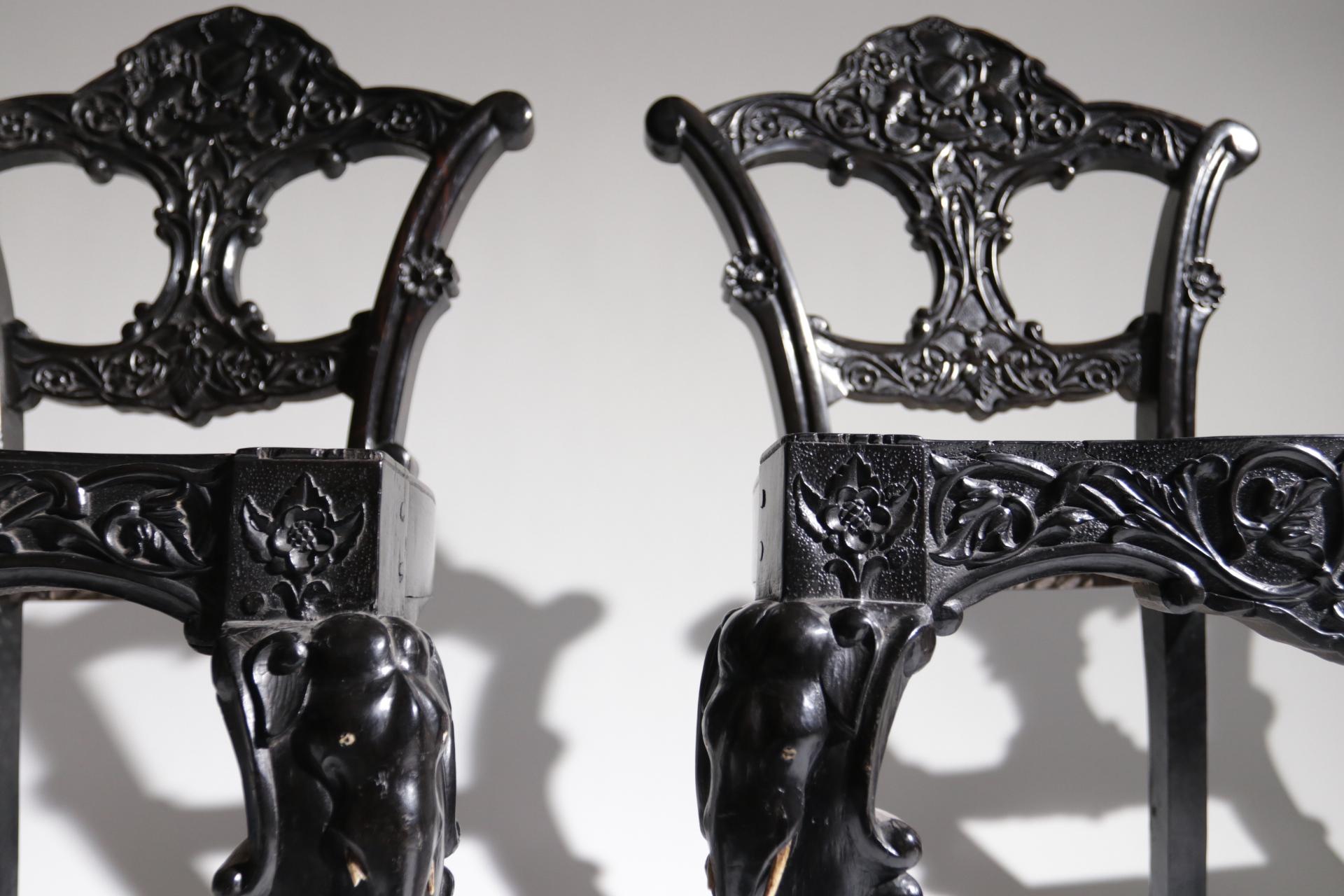 4 Unique Rococo Revival Solid Ebony Anglo-Indian / Ceylon Chairs For Sale 11