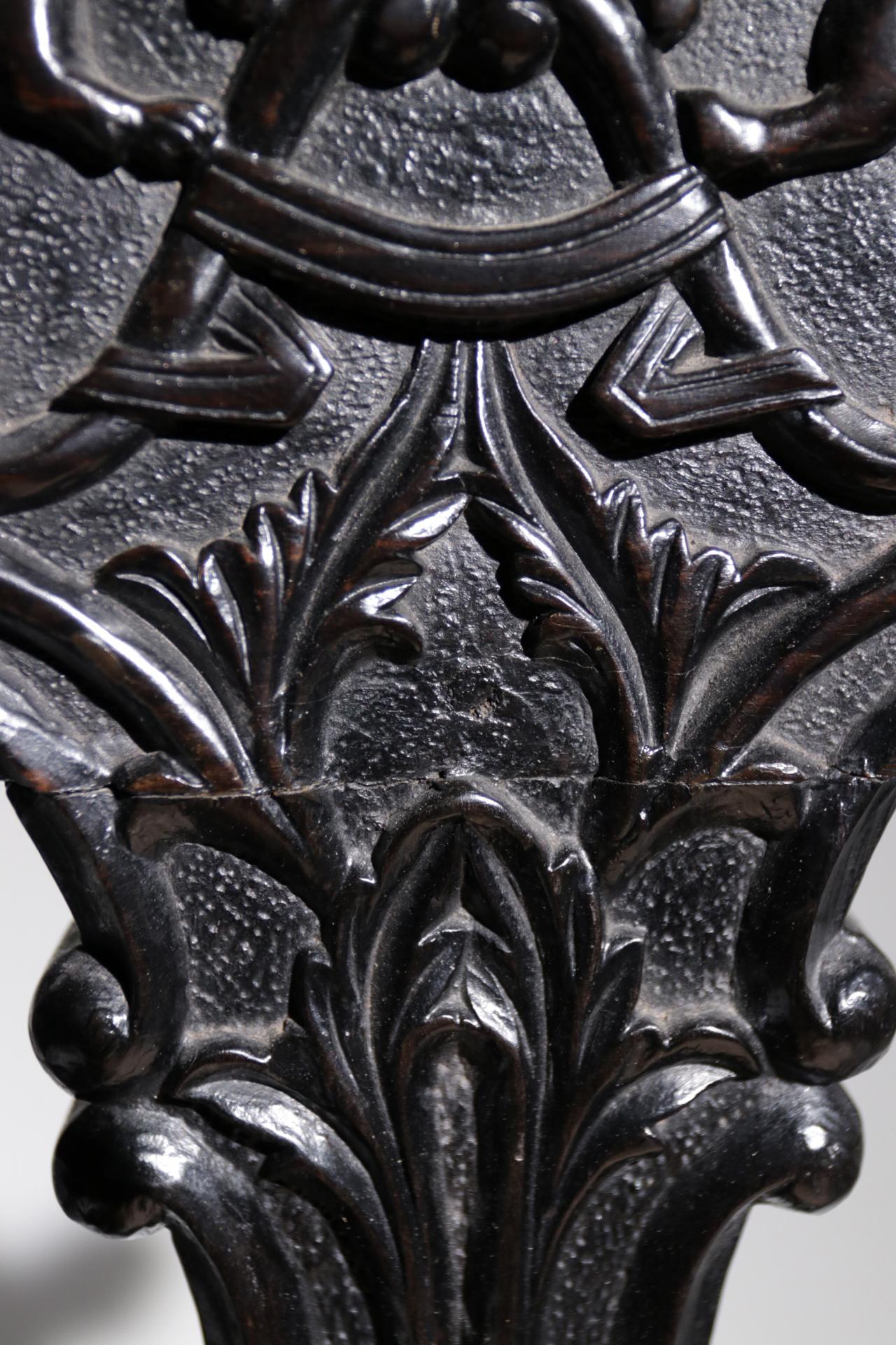 Hand-Carved 4 Unique Rococo Revival Solid Ebony Anglo-Indian / Ceylon Chairs For Sale