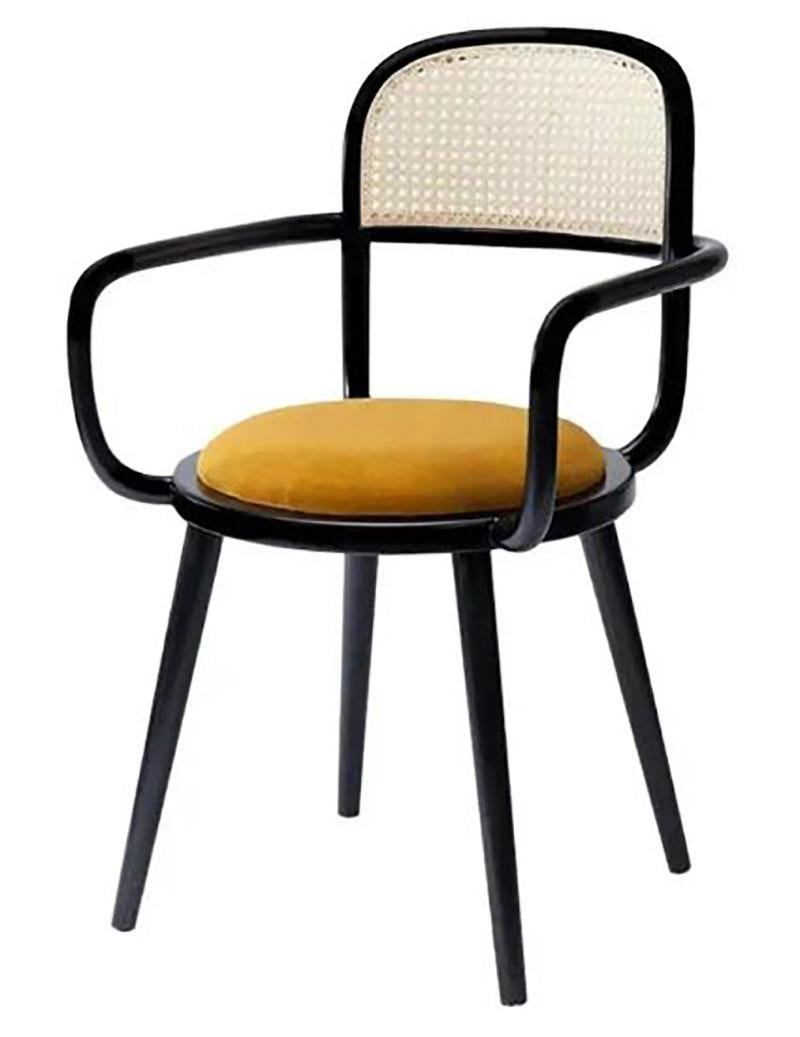 Stained 4 units Luc Counter Chair + 1 unit Luc Chair Black structure, Brass and COM/COL
