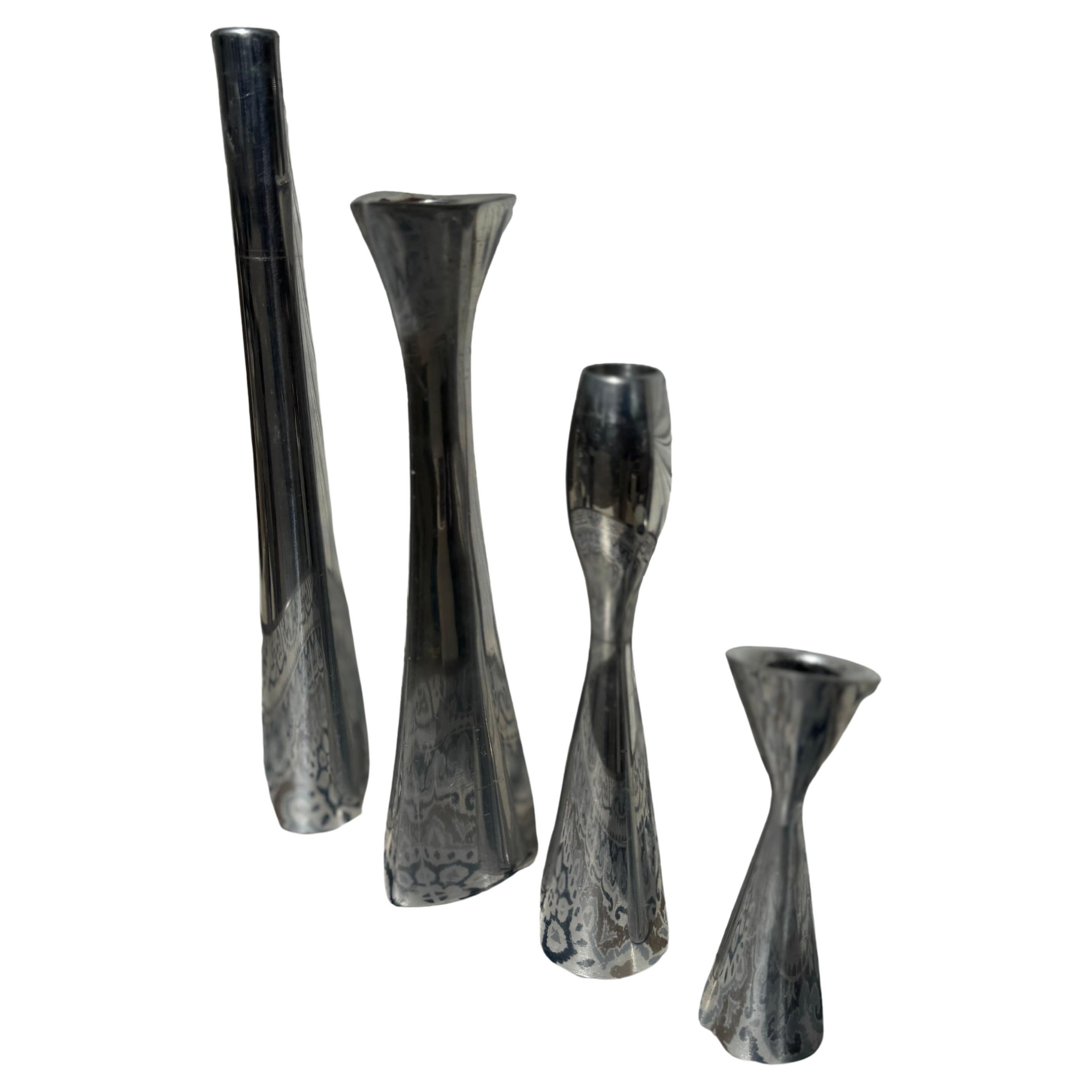 4 portacandele in alluminio lucido Nambe di varie dimensioni e forme in vendita