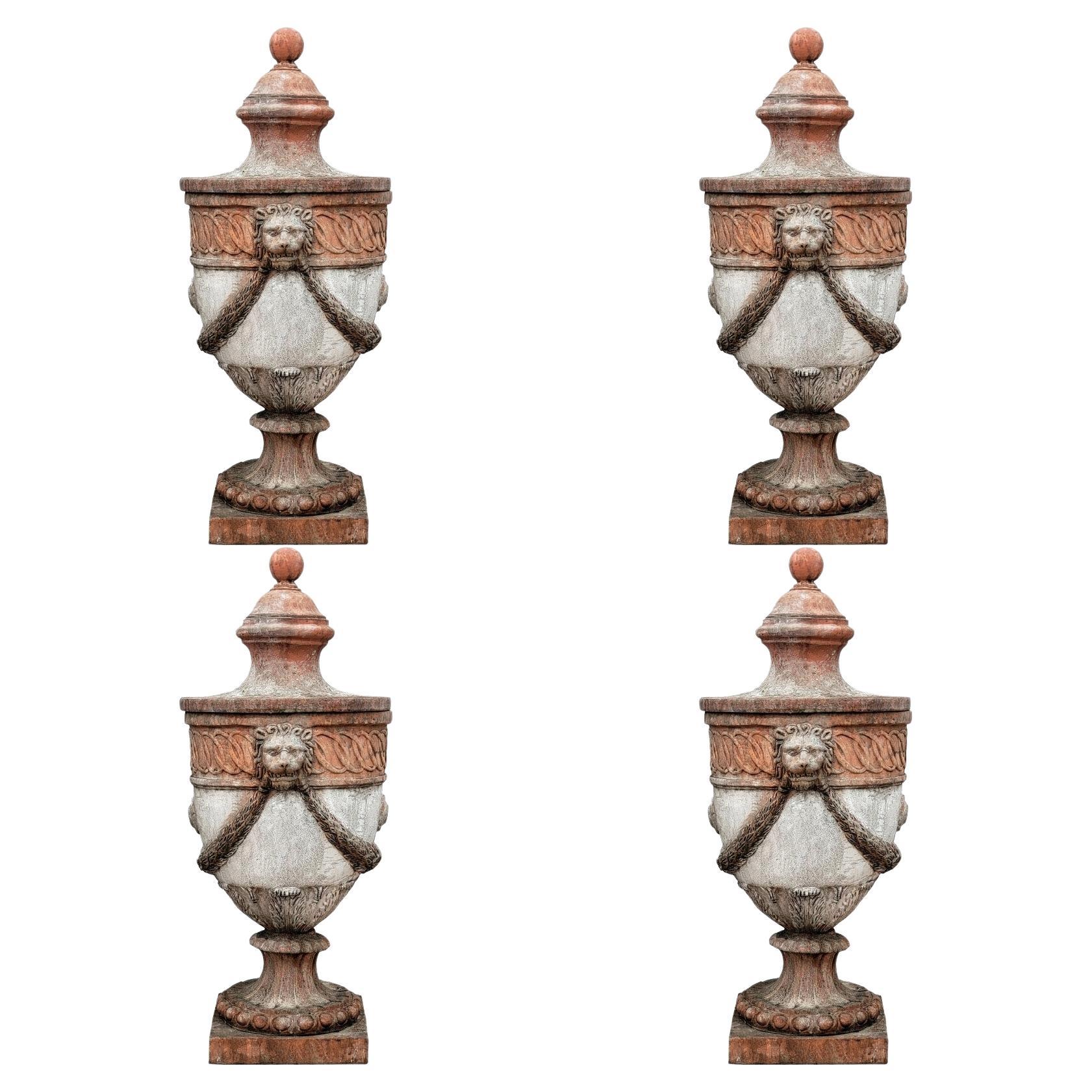4 Vases Tuscan Empire, Impruneta Terracotta Florence, End 19th Century