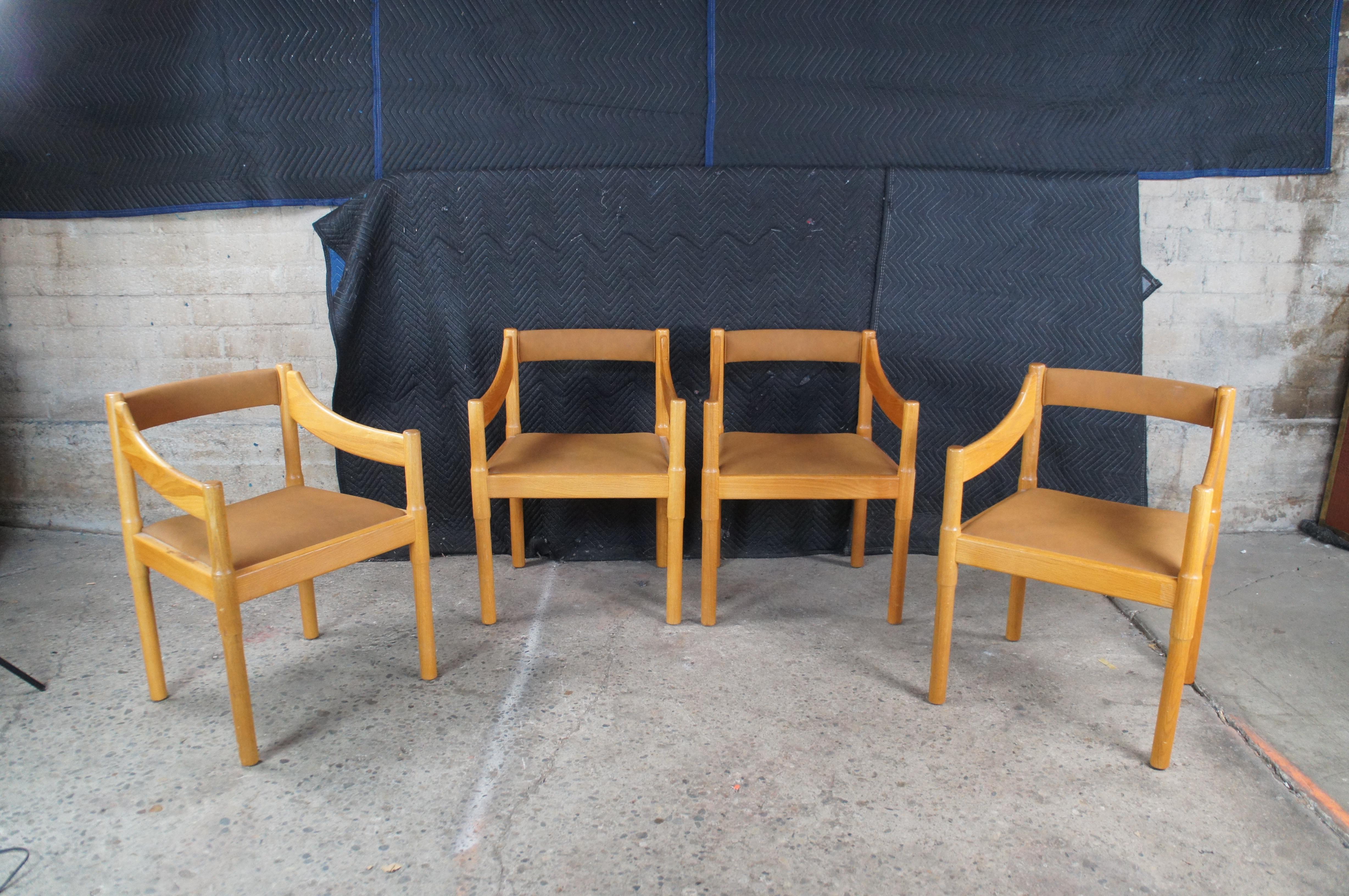 4 Vico Magistretti Italienisch Mitte des Jahrhunderts Modern Carimate Dining Sessel Leder im Angebot 9