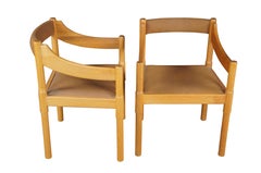 4 Vico Magistretti Italian Mid-Century Modern Carimate Dining Armchairs Leather