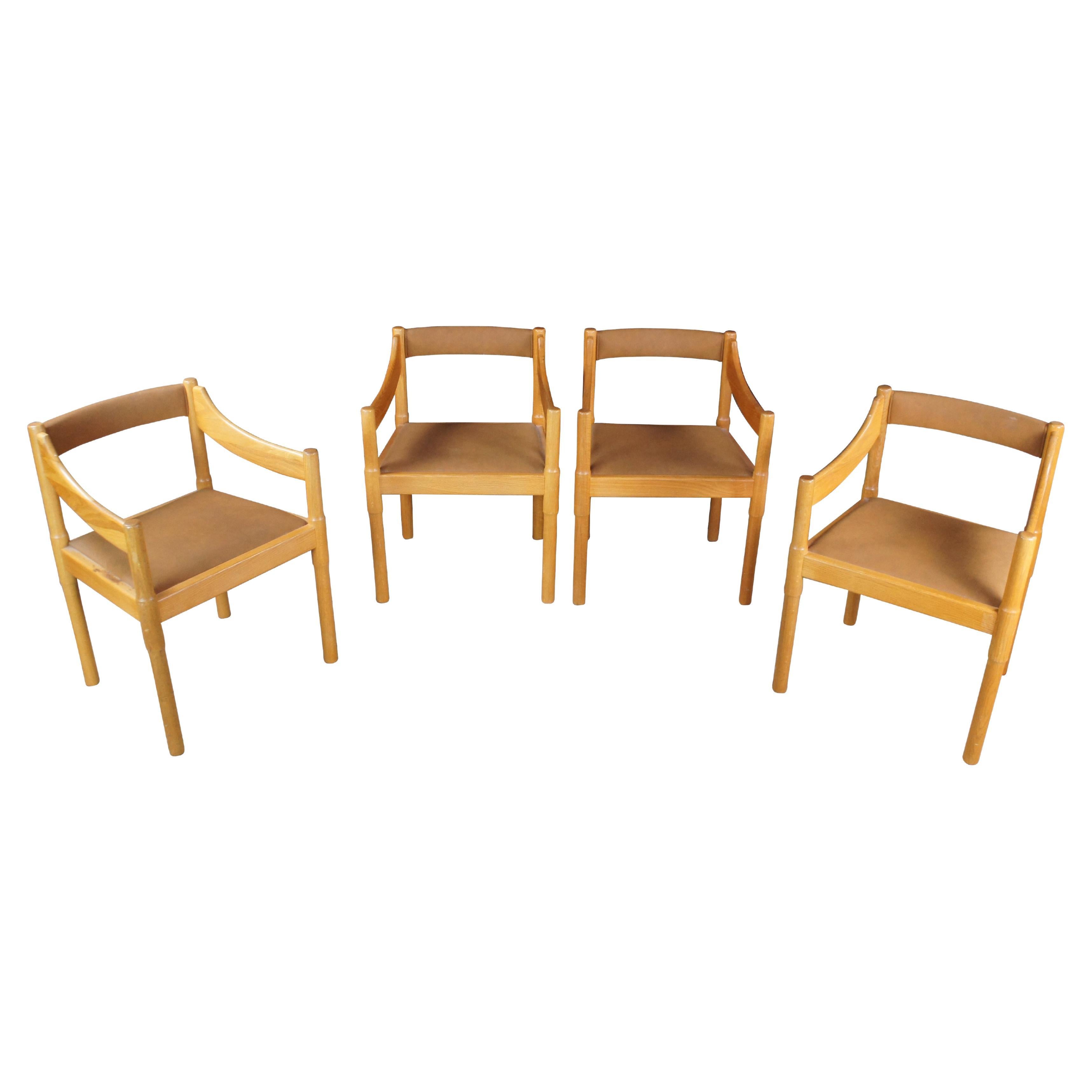 4 Vico Magistretti Italian Mid-Century Modern Carimate Dining Armchairs Leather
