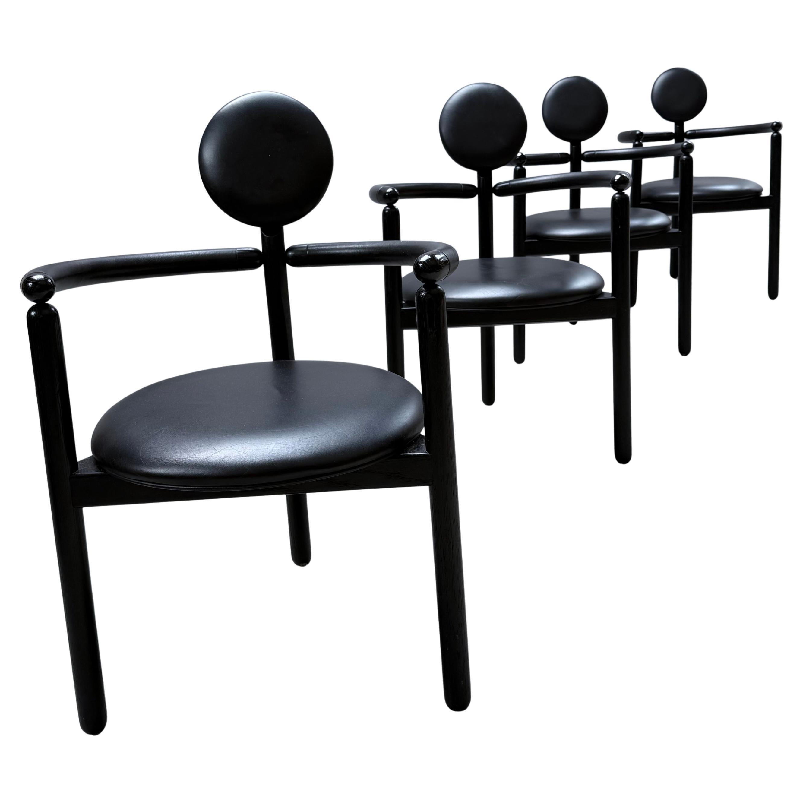 4 VICO MAGISTRETTI "PAN" STÜHLE FÜR ROSENTHAL Eschenholz 
SCHWARZES LEINER, 1980er im Angebot