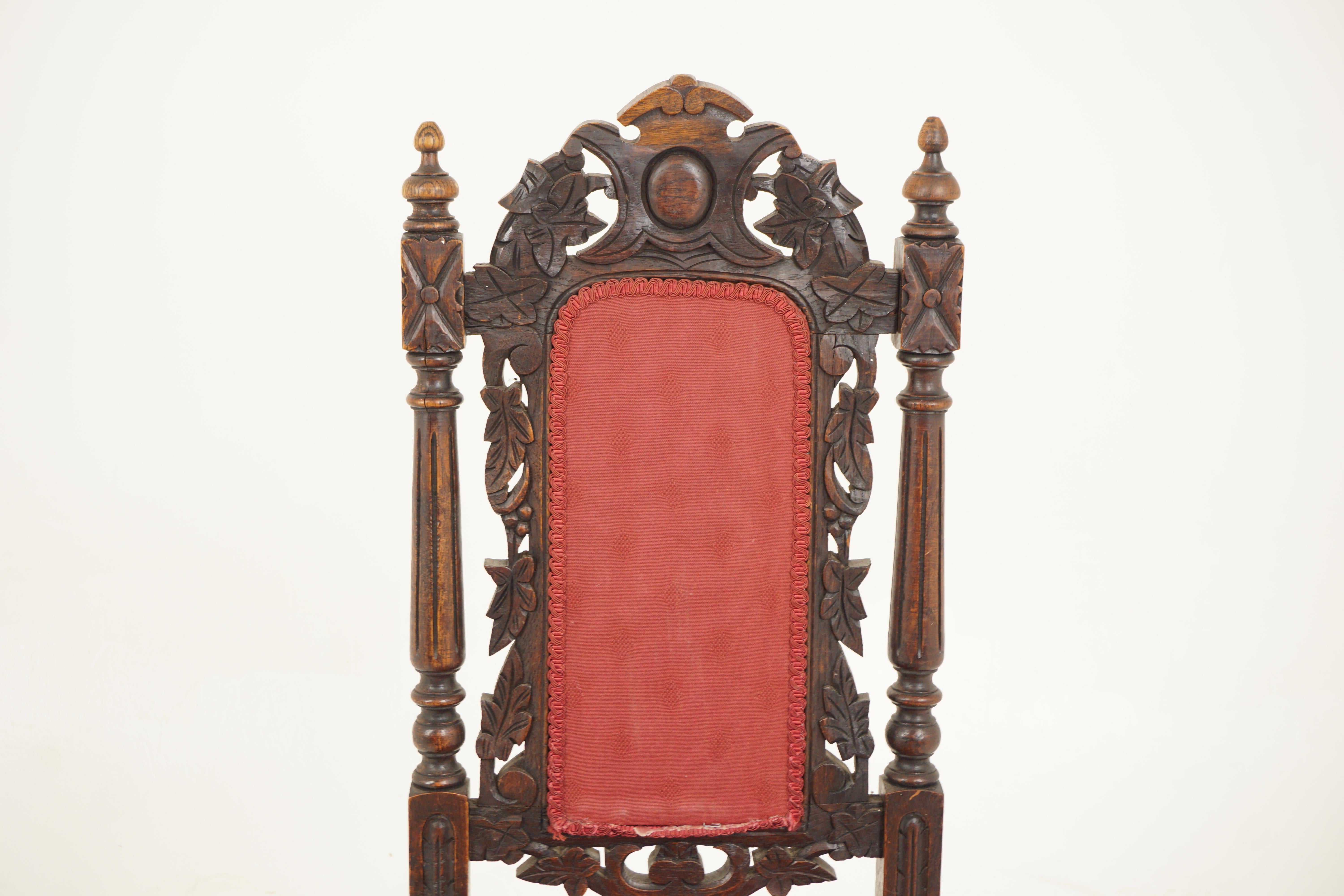 Late 19th Century 4 Victorian Carved Oak Carolean Style Dining Chairs, Scotland 1890, H177