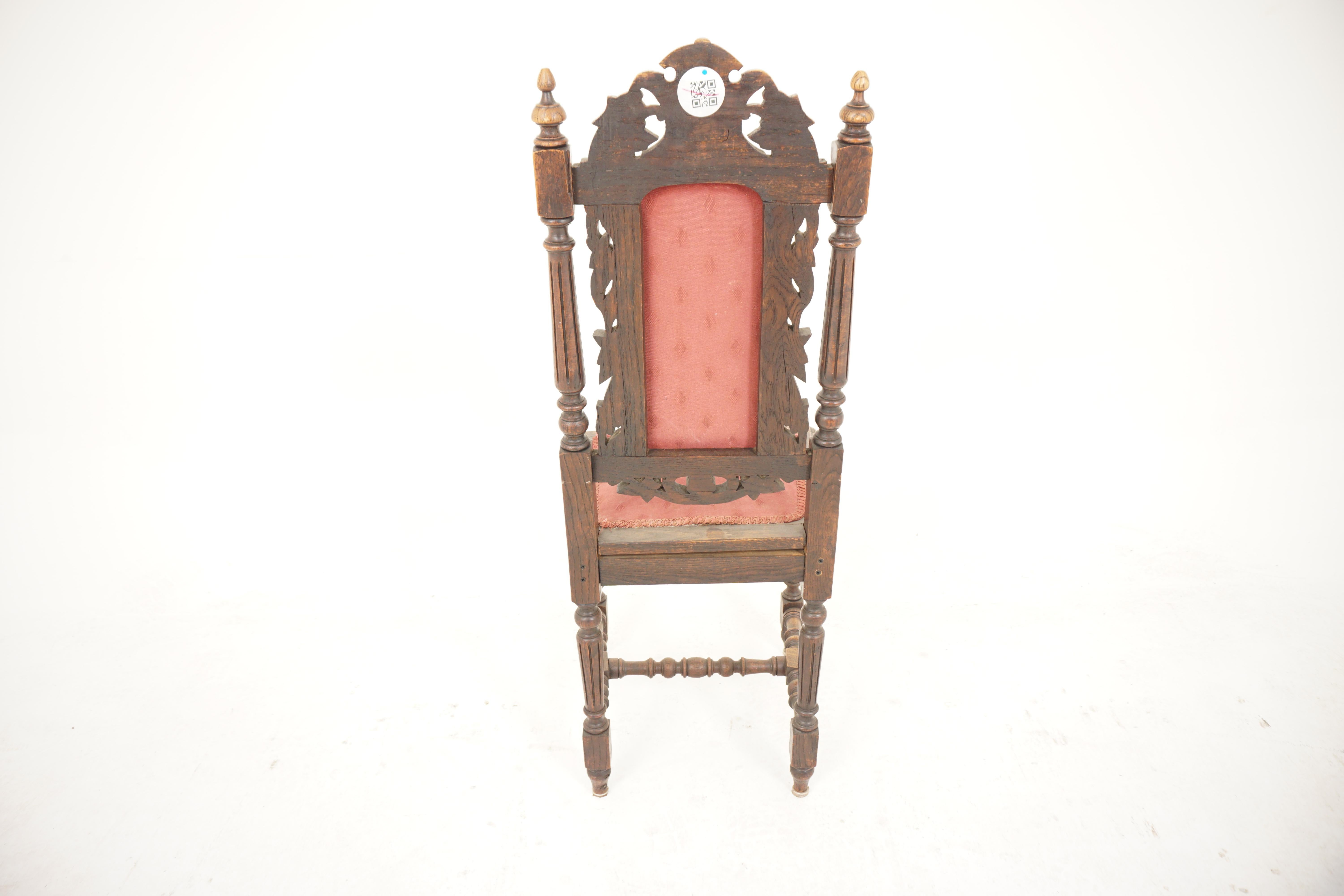 4 Victorian Carved Oak Carolean Style Dining Chairs, Scotland 1890, H177 3