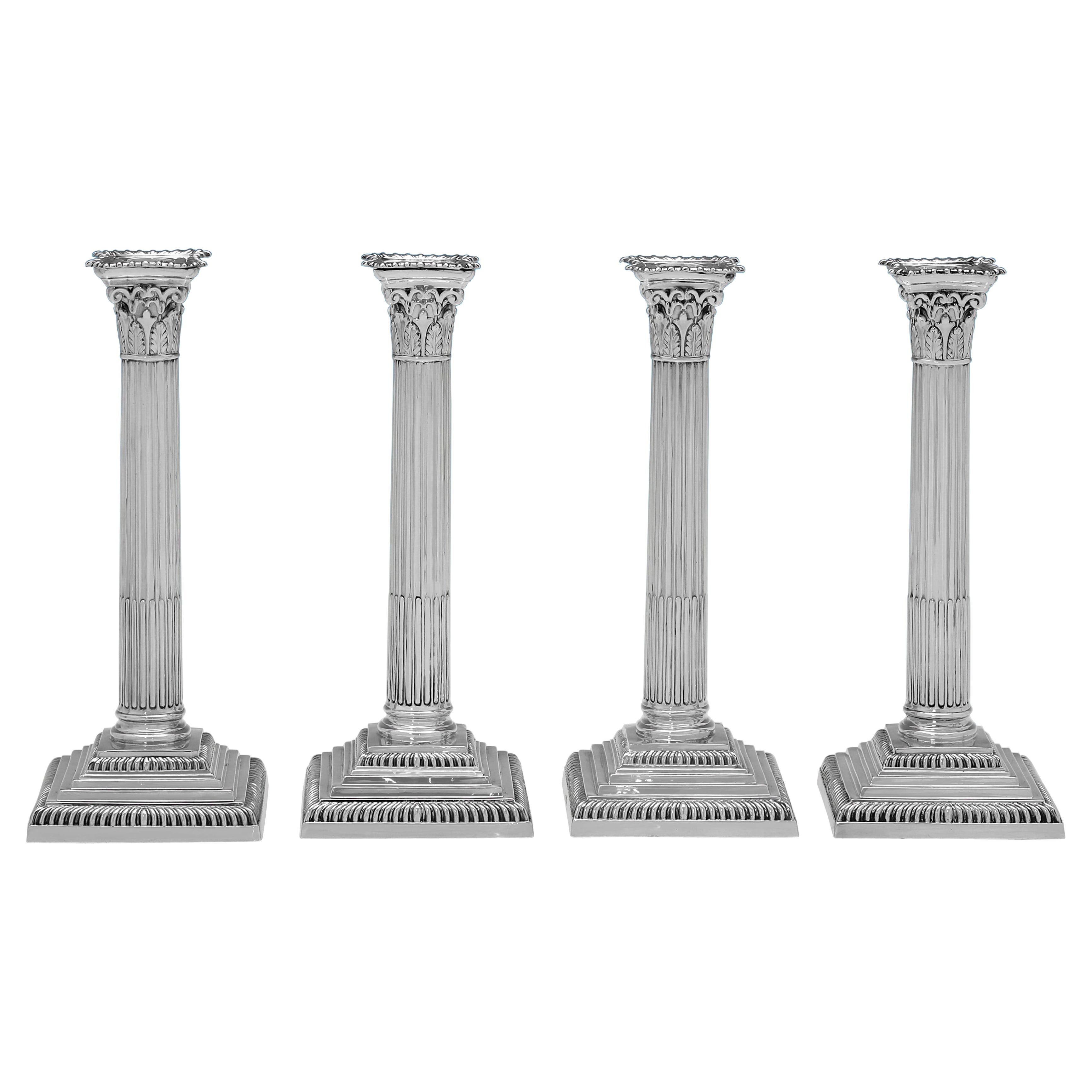 4 Victorian sterling silver Corinthian column candlesticks by Mappin & Webb 1894